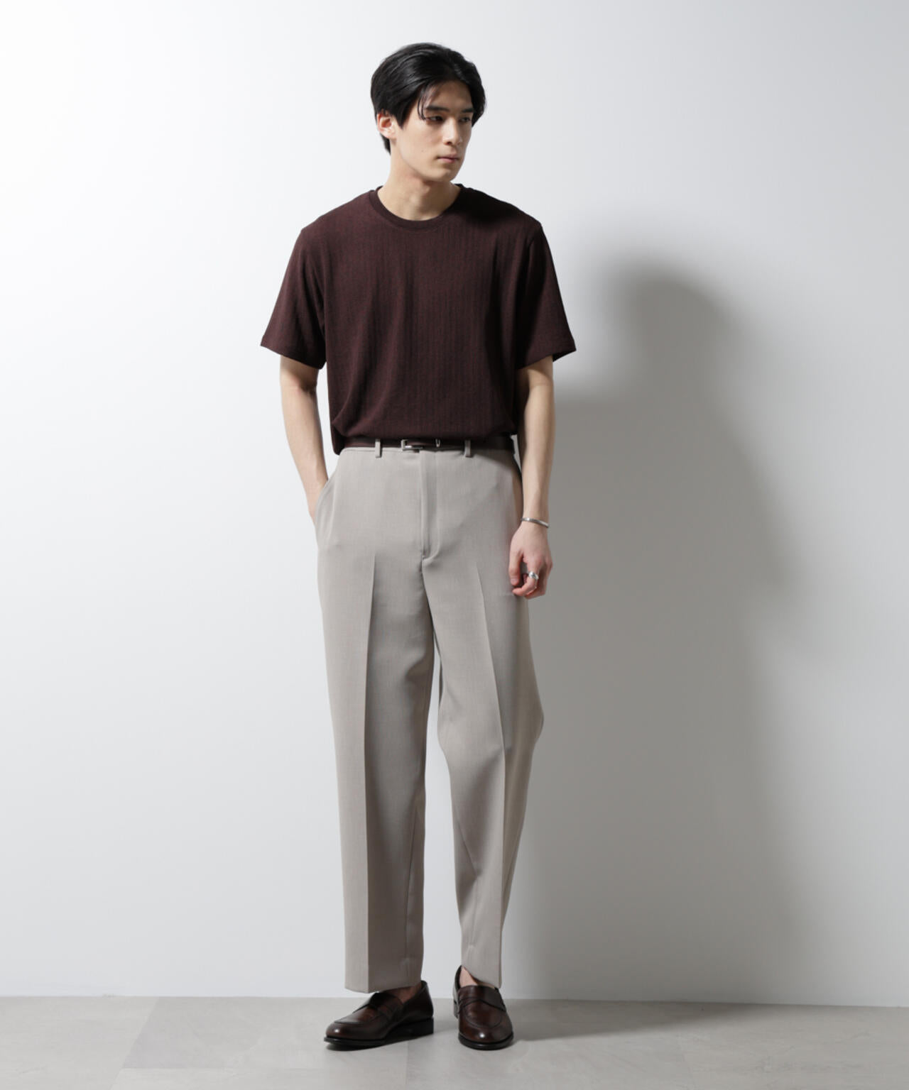 「Damerino」ヘリンボンクルーネックTシャツ/防シワ・吸水速乾・UVカット 6685124245