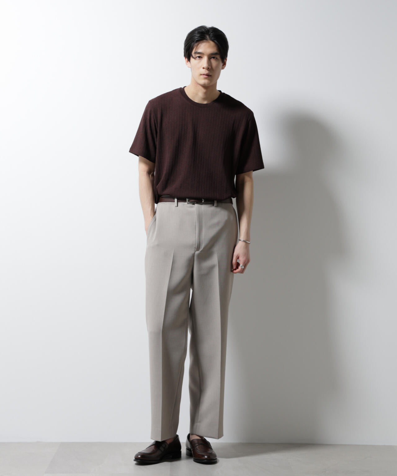 「Damerino」ヘリンボンクルーネックTシャツ/防シワ・吸水速乾・UVカット 6685124245