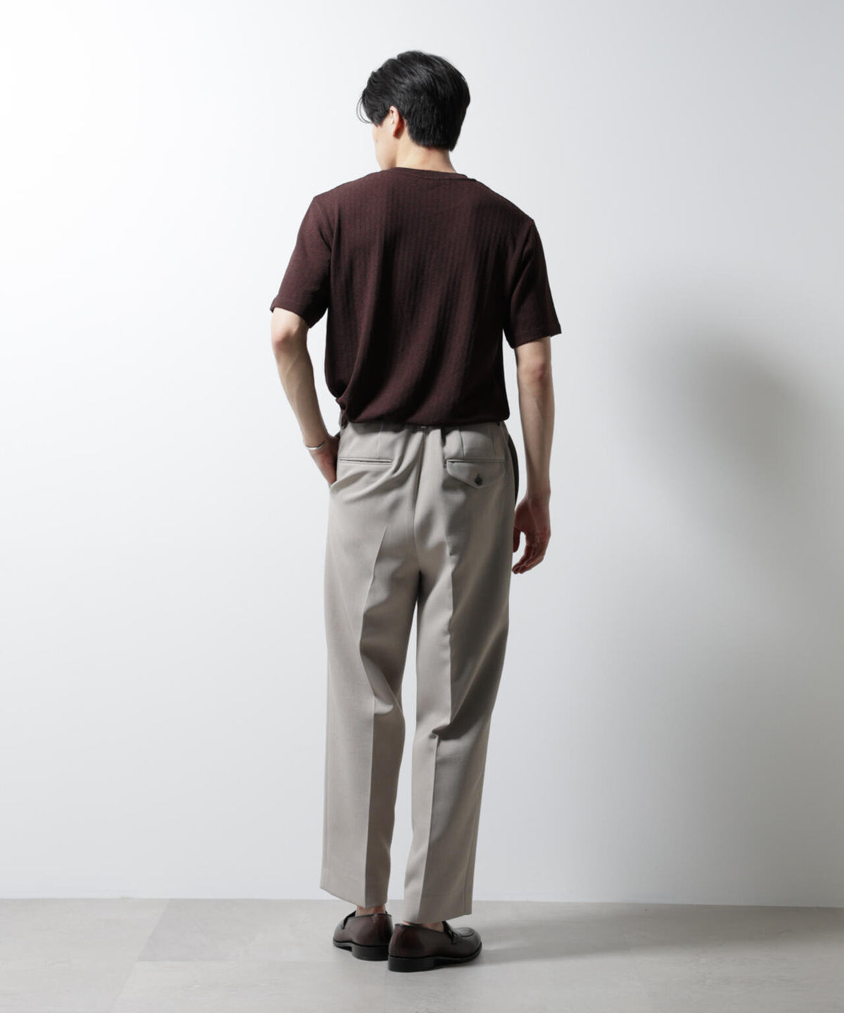 「Damerino」ヘリンボンクルーネックTシャツ/防シワ・吸水速乾・UVカット 6685124245