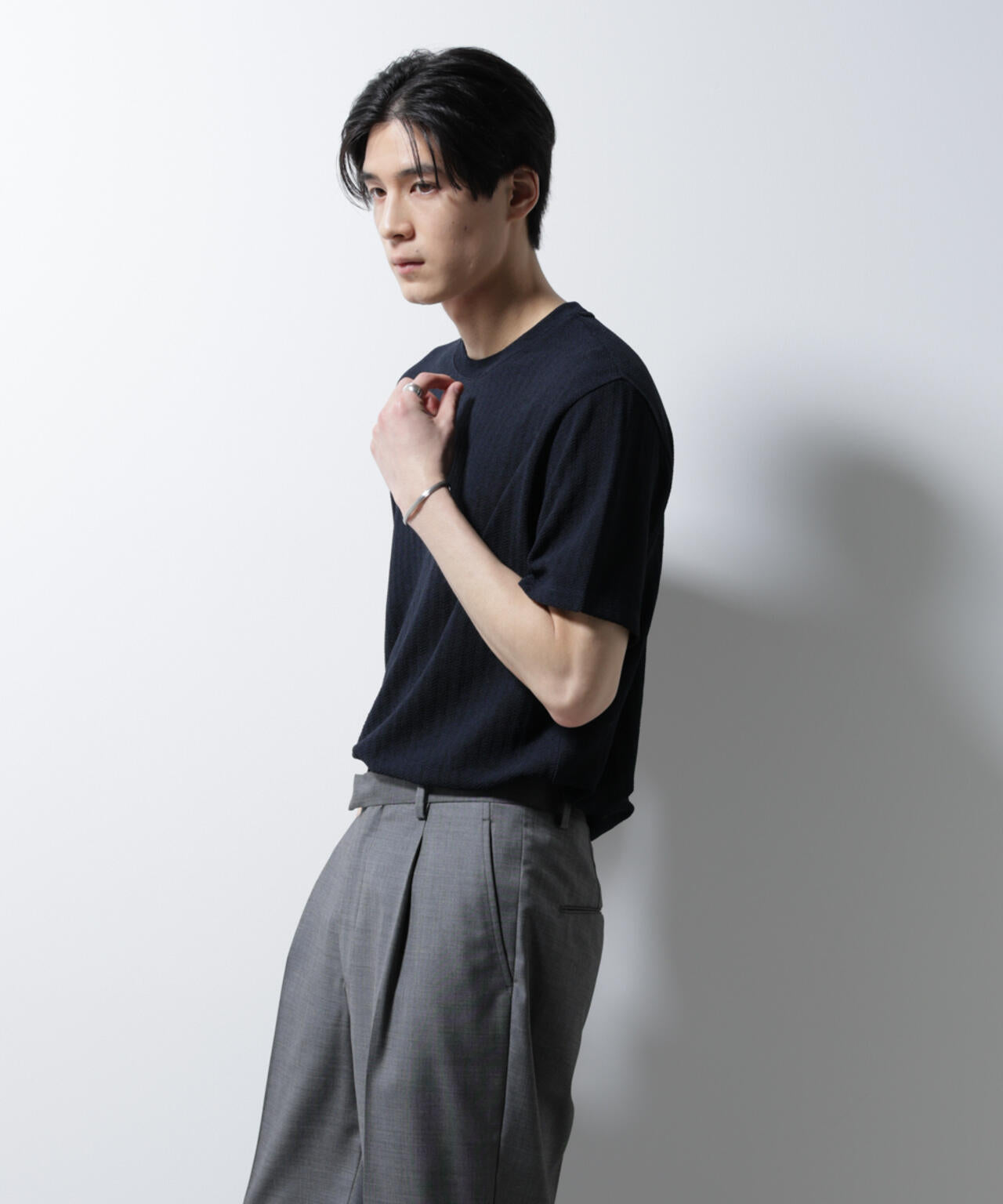「Damerino」ヘリンボンクルーネックTシャツ/防シワ・吸水速乾・UVカット 6685124245
