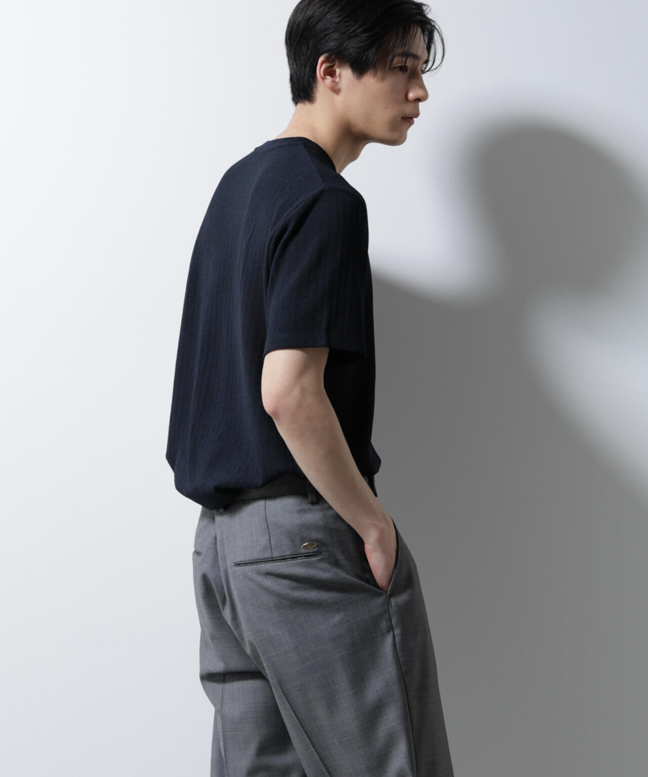 「Damerino」ヘリンボンクルーネックTシャツ/防シワ・吸水速乾・UVカット 6685124245