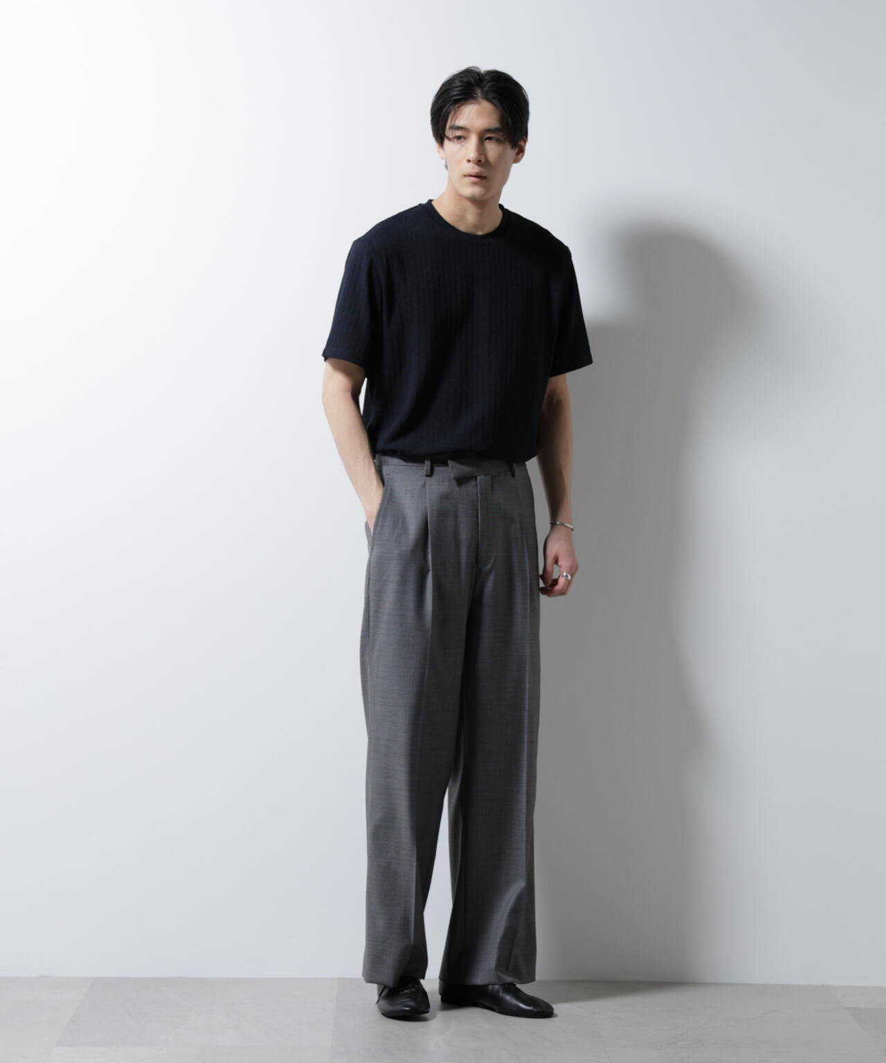 「Damerino」ヘリンボンクルーネックTシャツ/防シワ・吸水速乾・UVカット 6685124245