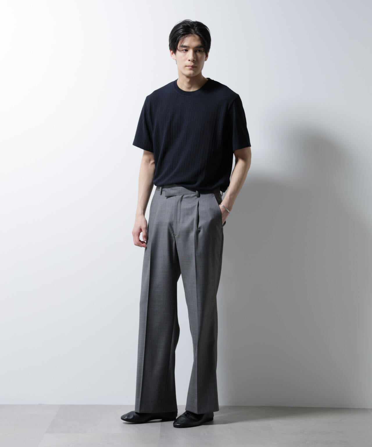 「Damerino」ヘリンボンクルーネックTシャツ/防シワ・吸水速乾・UVカット 6685124245