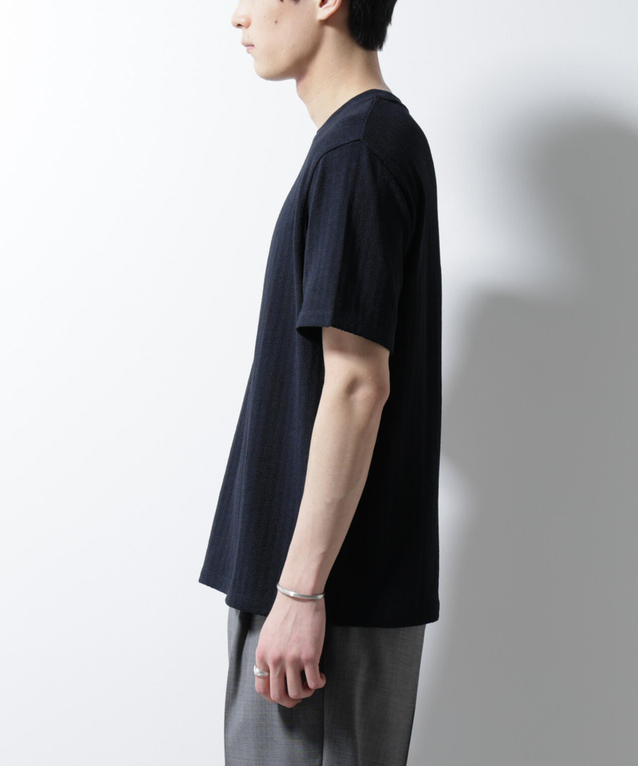 「Damerino」ヘリンボンクルーネックTシャツ/防シワ・吸水速乾・UVカット 6685124245