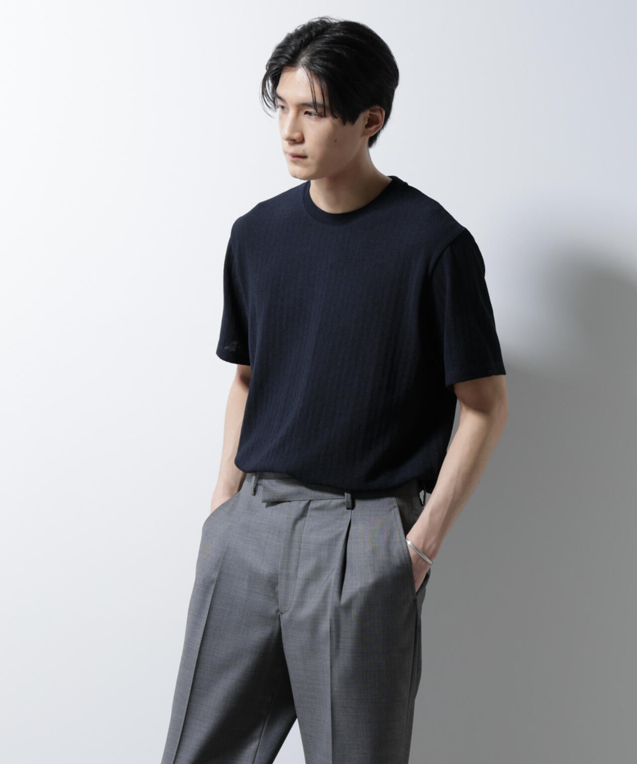 「Damerino」ヘリンボンクルーネックTシャツ/防シワ・吸水速乾・UVカット 6685124245