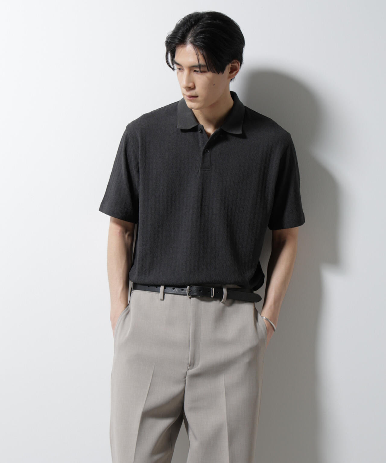 「Damerino」ヘリンボンポロシャツ/防シワ・吸水速乾・UVカット 6685124246