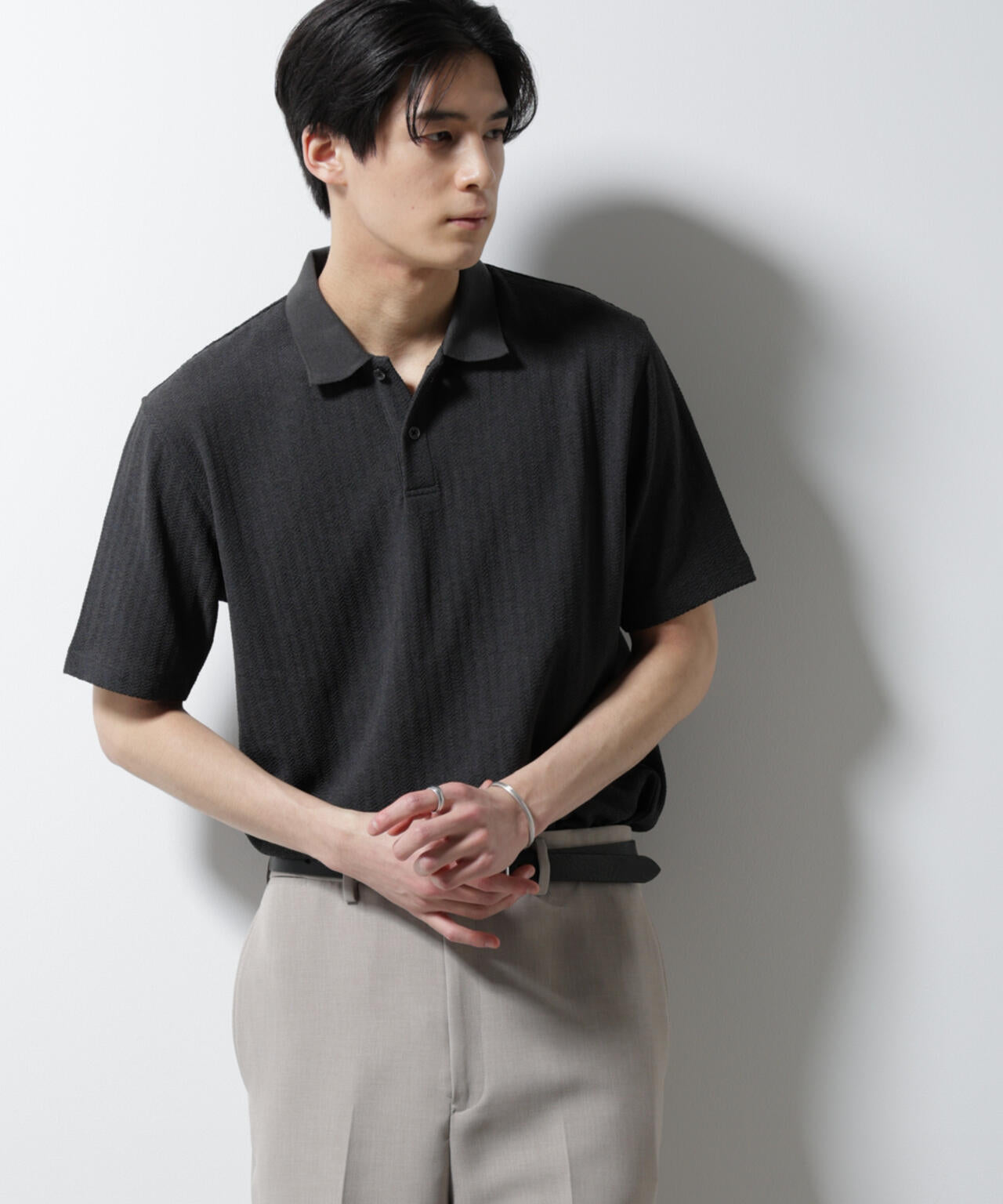 「Damerino」ヘリンボンポロシャツ/防シワ・吸水速乾・UVカット 6685124246