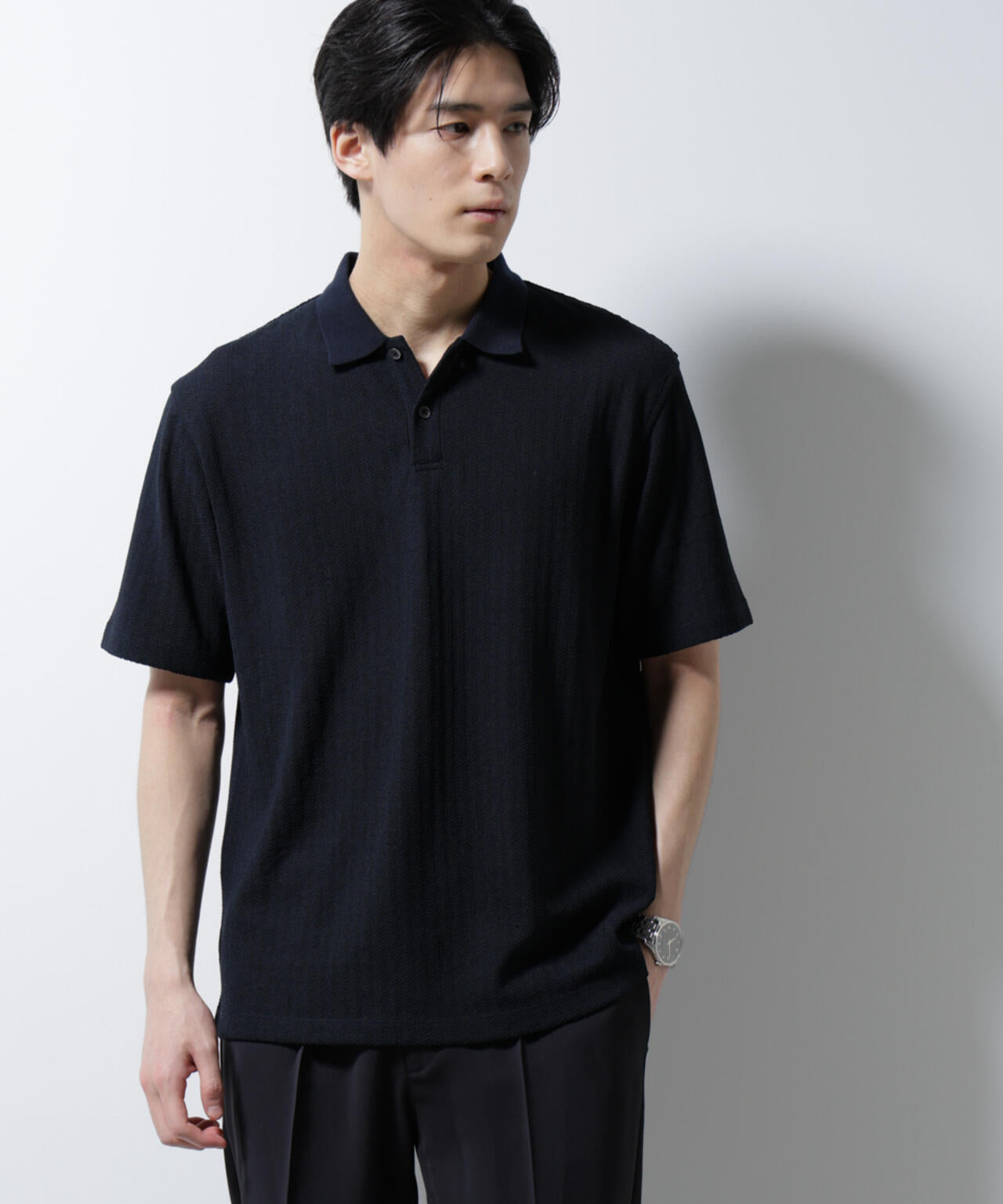 「Damerino」ヘリンボンポロシャツ/防シワ・吸水速乾・UVカット 6685124246