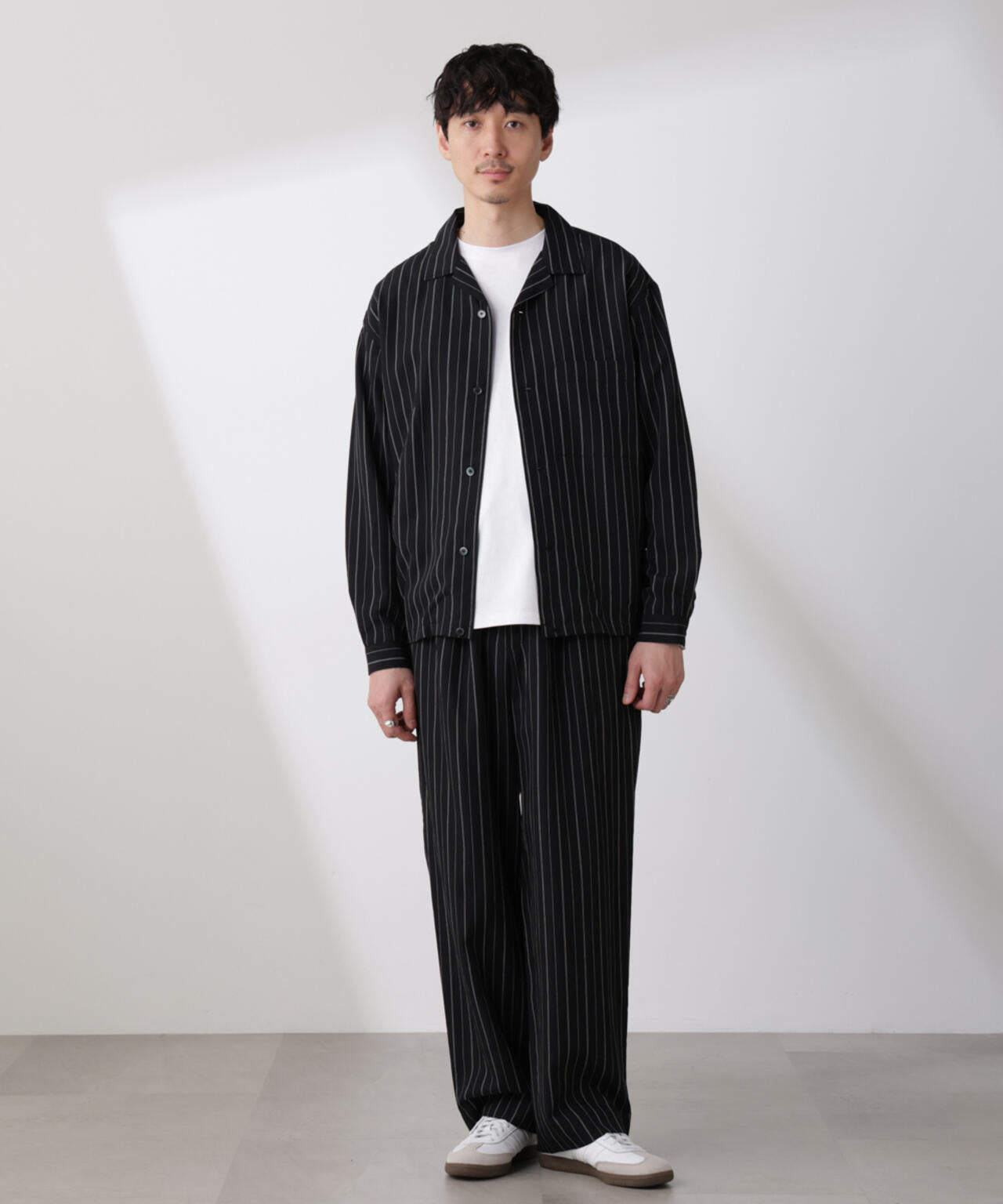 リネンブレンドピンストライプ 1タックイージーパンツ(セットアップ可) 6685127220
