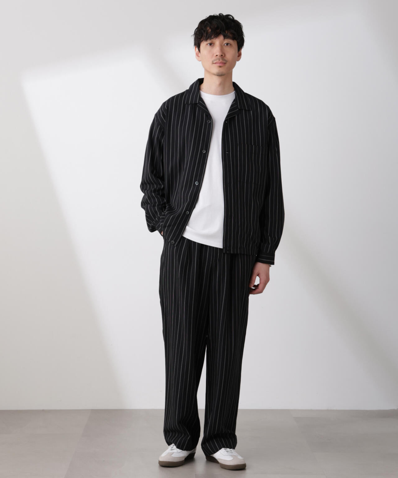 リネンブレンドピンストライプ 1タックイージーパンツ(セットアップ可) 6685127220