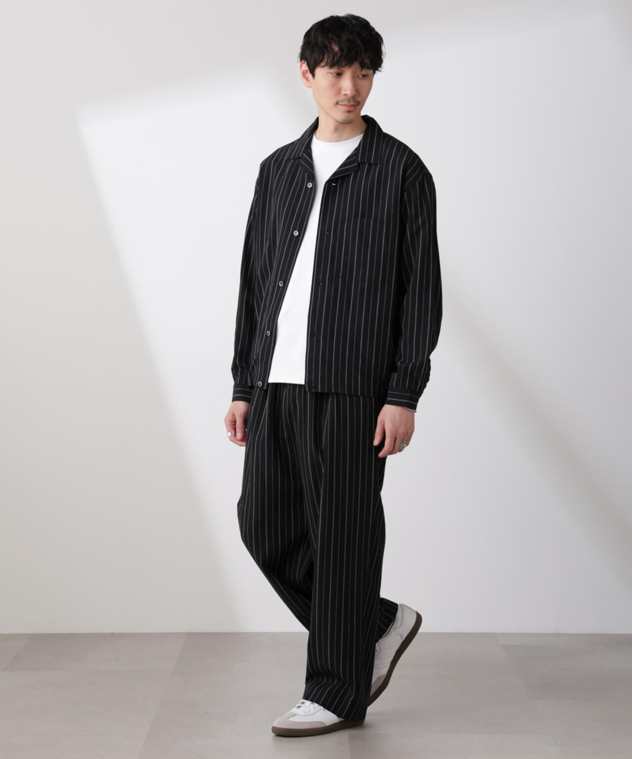 リネンブレンドピンストライプ 1タックイージーパンツ(セットアップ可) 6685127220