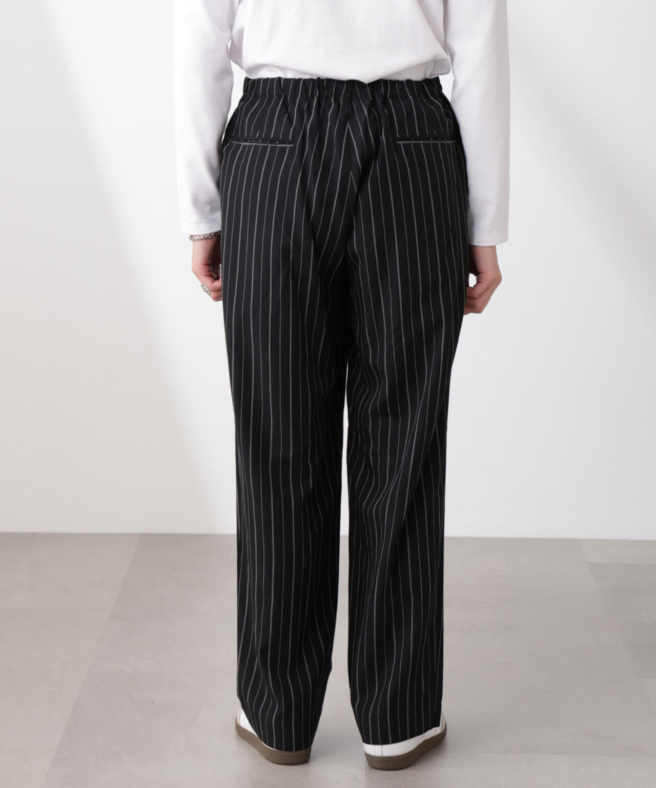リネンブレンドピンストライプ 1タックイージーパンツ(セットアップ可) 6685127220
