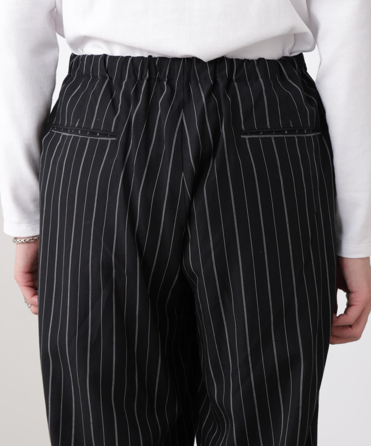リネンブレンドピンストライプ 1タックイージーパンツ(セットアップ可) 6685127220