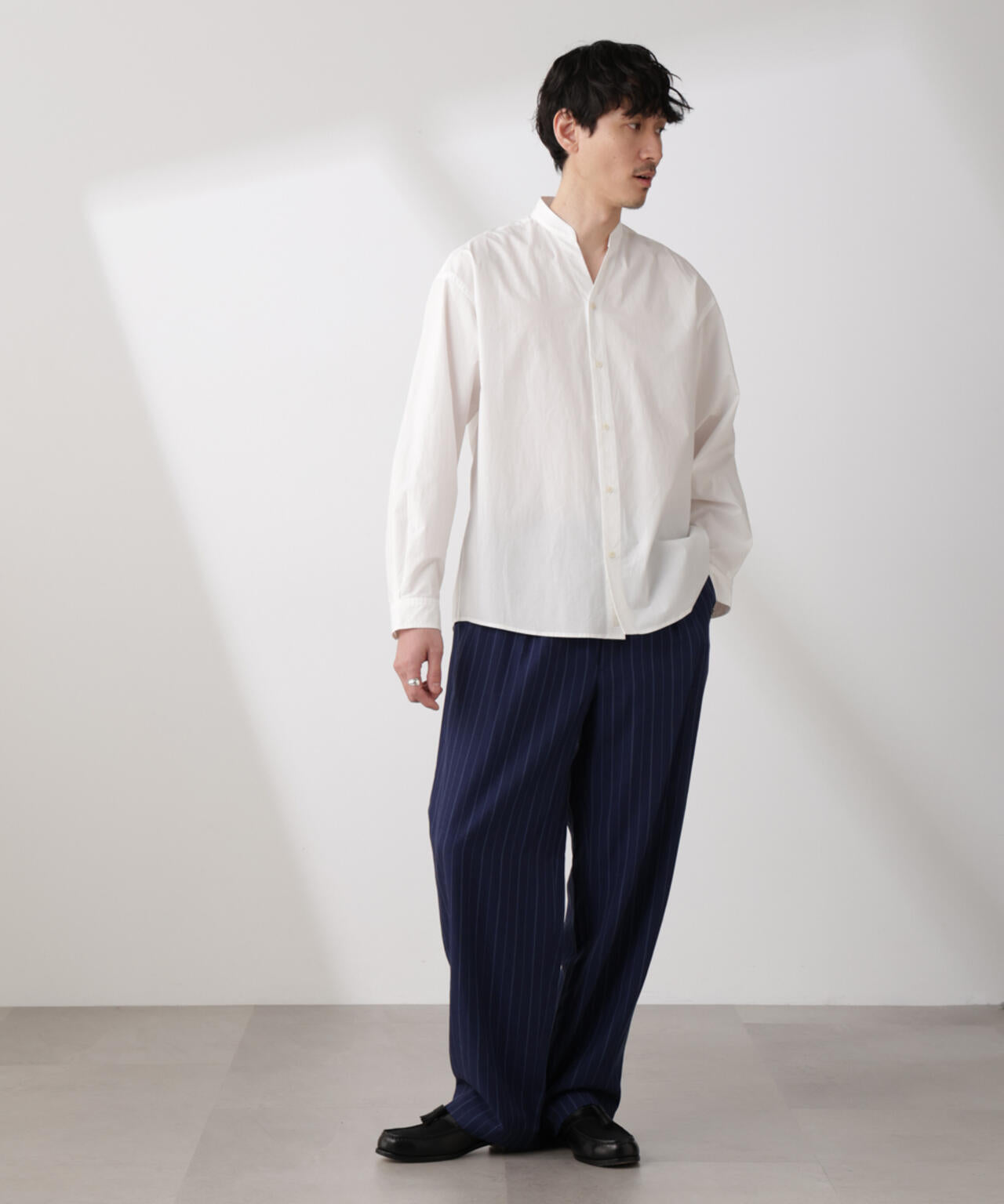 リネンブレンドピンストライプ 1タックイージーパンツ(セットアップ可) 6685127220