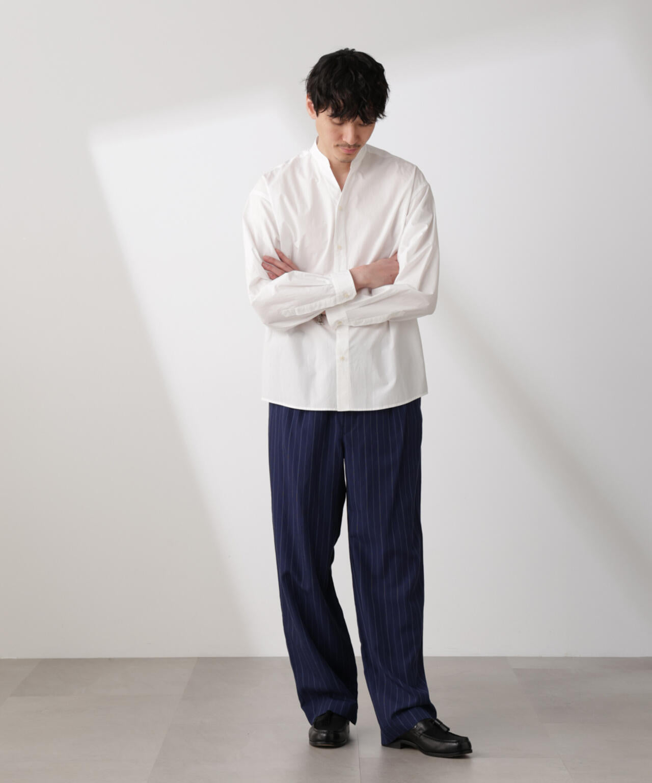 リネンブレンドピンストライプ 1タックイージーパンツ(セットアップ可) 6685127220