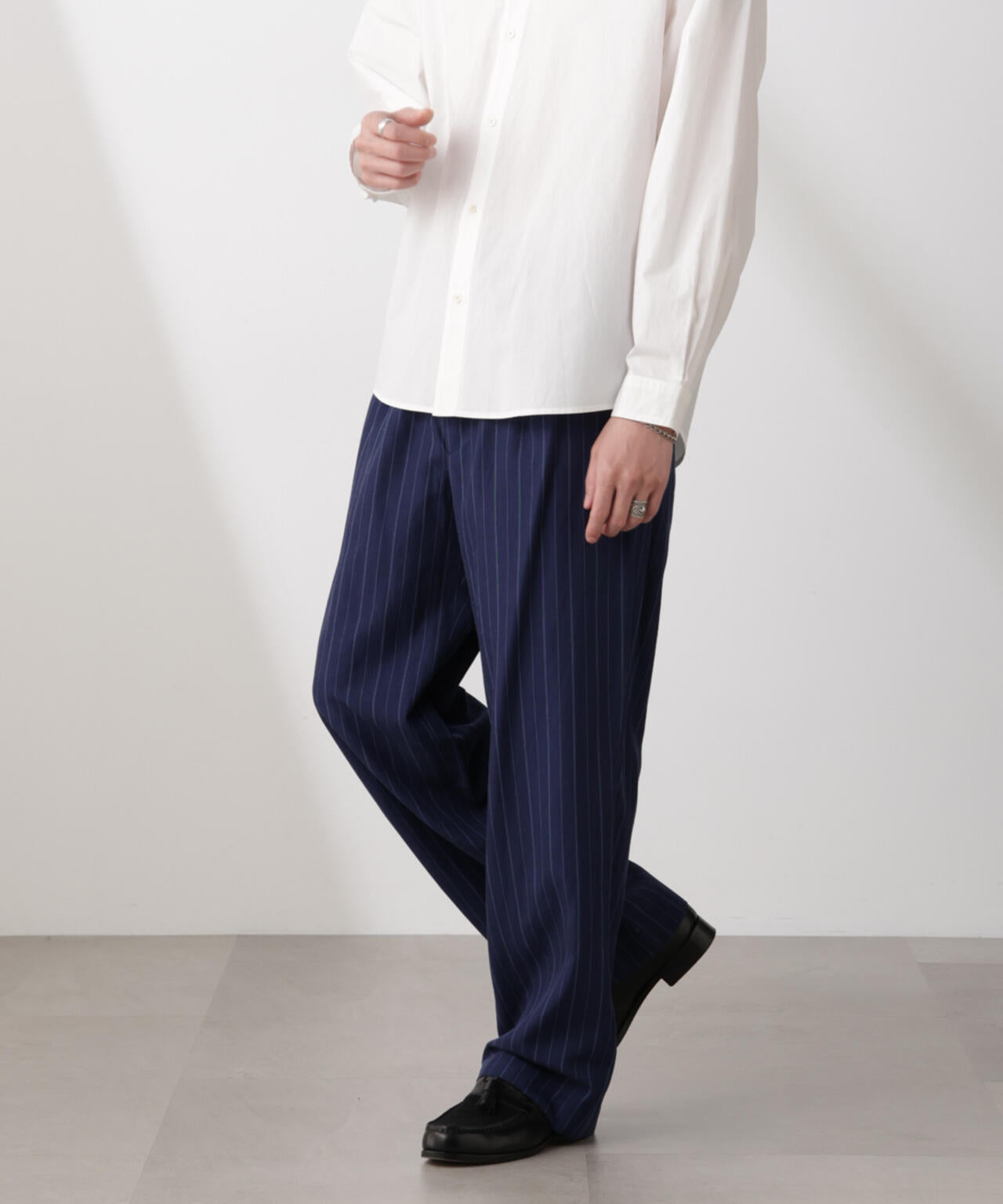 リネンブレンドピンストライプ 1タックイージーパンツ(セットアップ可) 6685127220