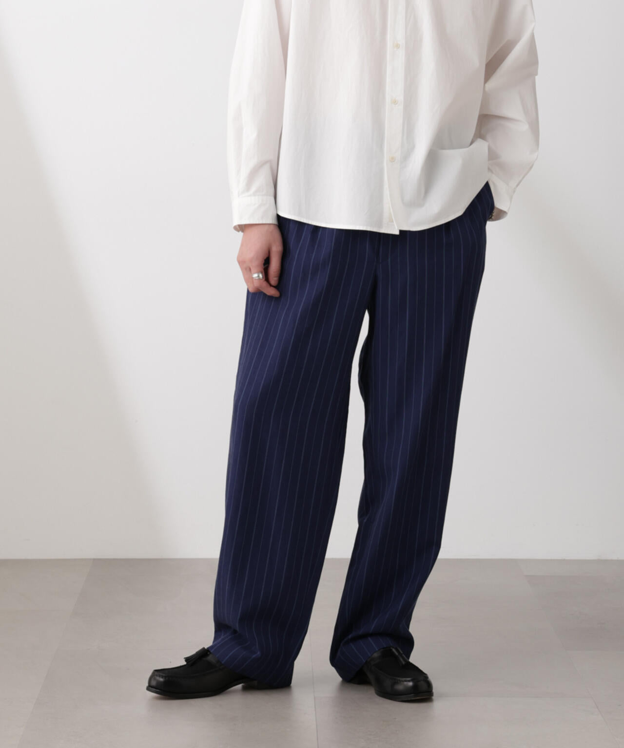 リネンブレンドピンストライプ 1タックイージーパンツ(セットアップ可) 6685127220