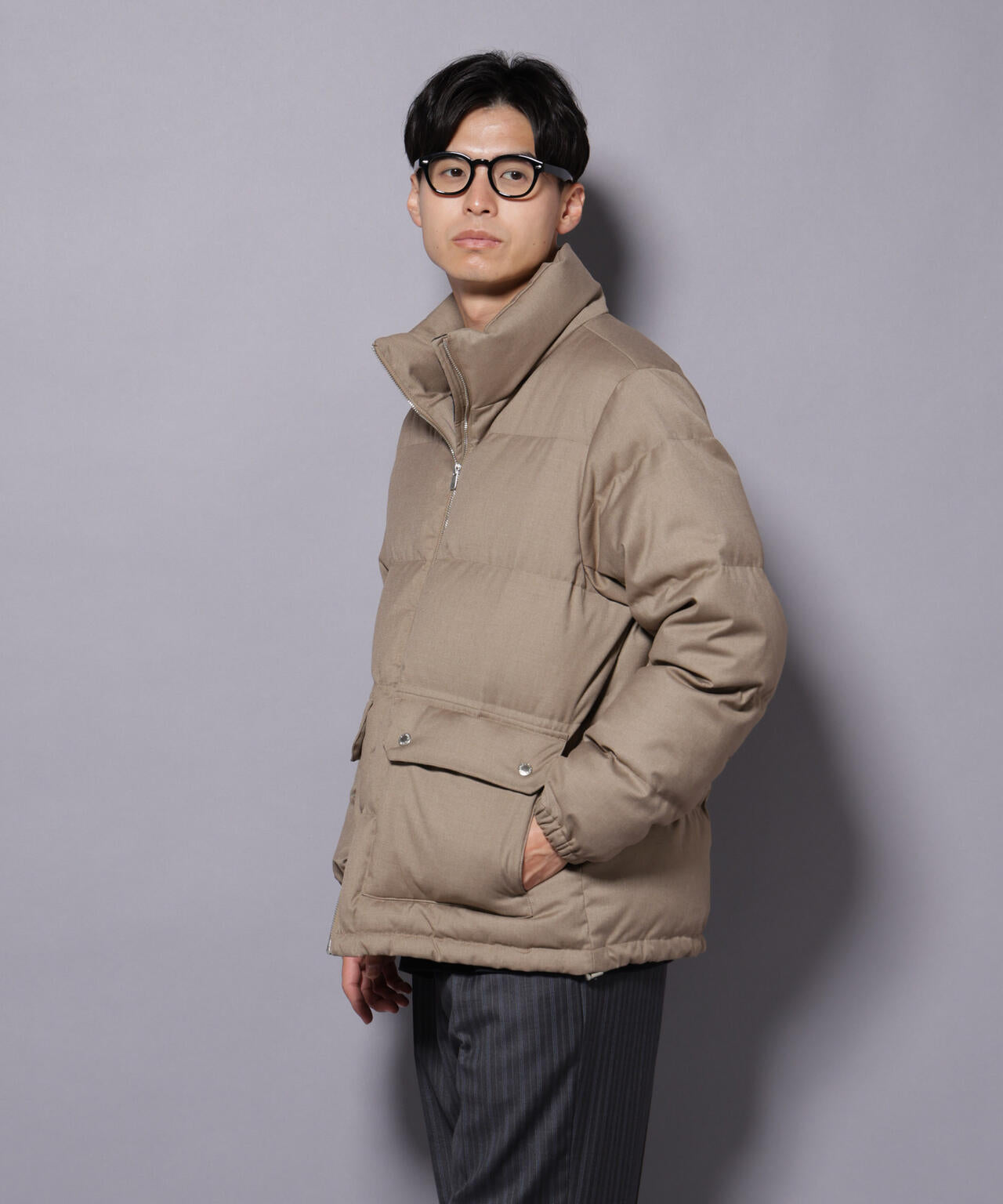 DELEGANTE エアリーサキソニー/グレンチェックTAIONダウンジャケット 6685214206