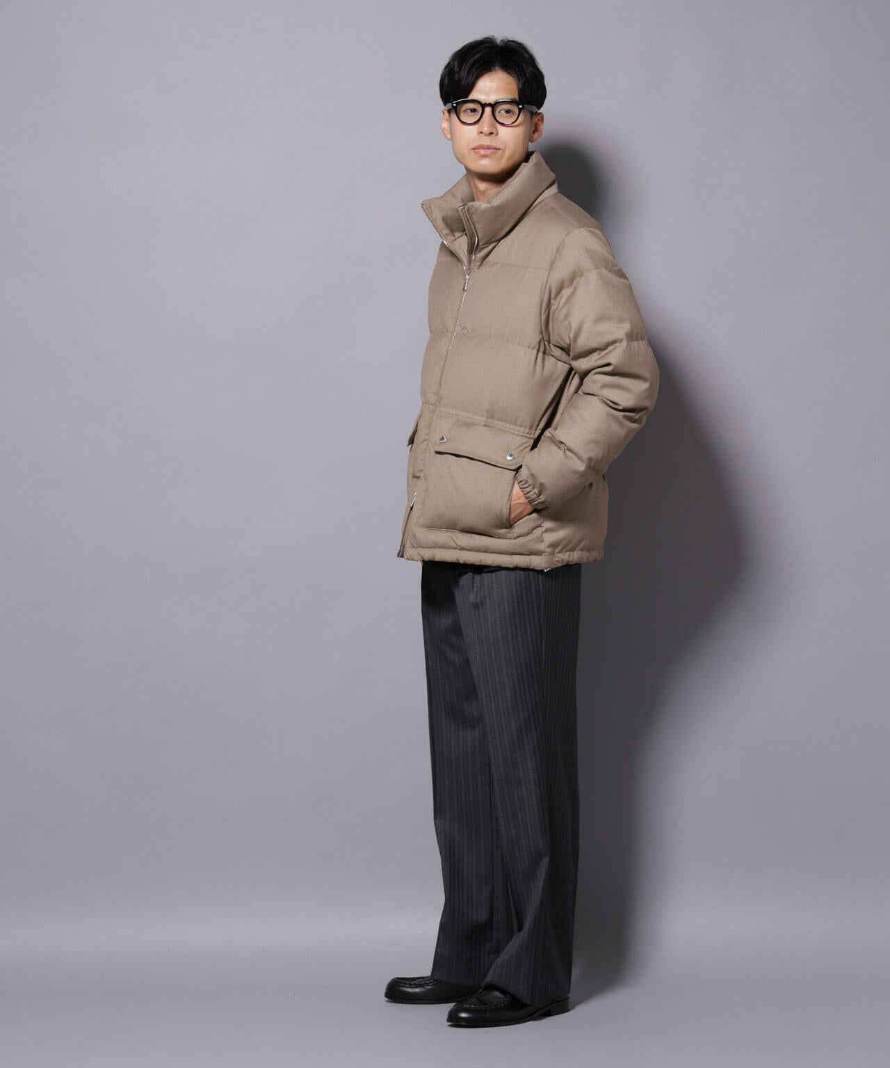 DELEGANTE エアリーサキソニー/グレンチェックTAIONダウンジャケット 6685214206