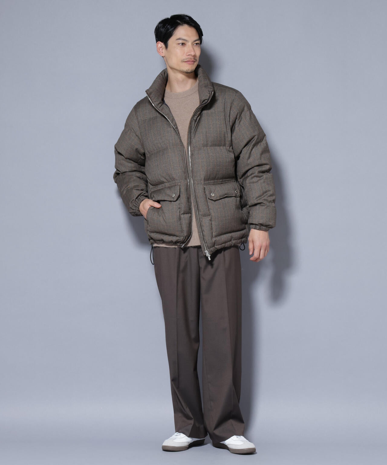 DELEGANTE エアリーサキソニー/グレンチェックTAIONダウンジャケット 6685214206