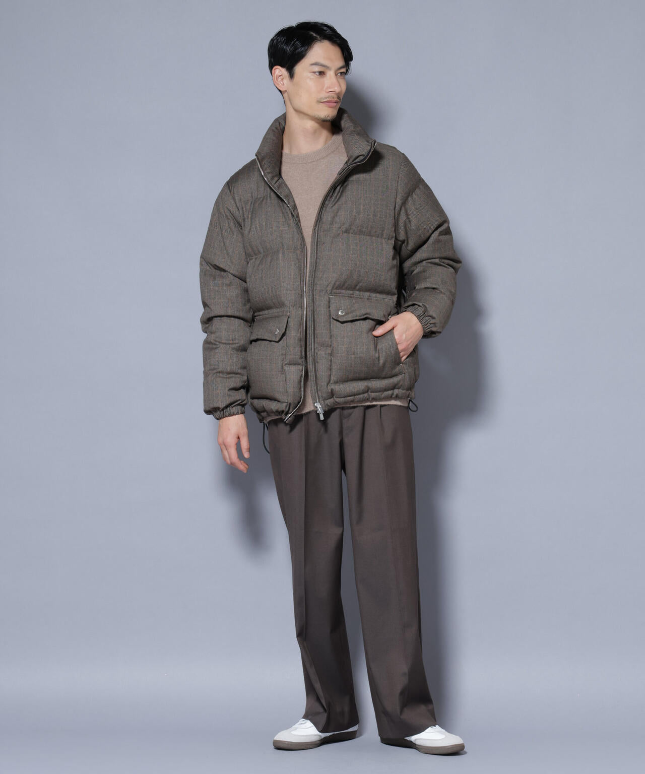 DELEGANTE エアリーサキソニー/グレンチェックTAIONダウンジャケット 6685214206