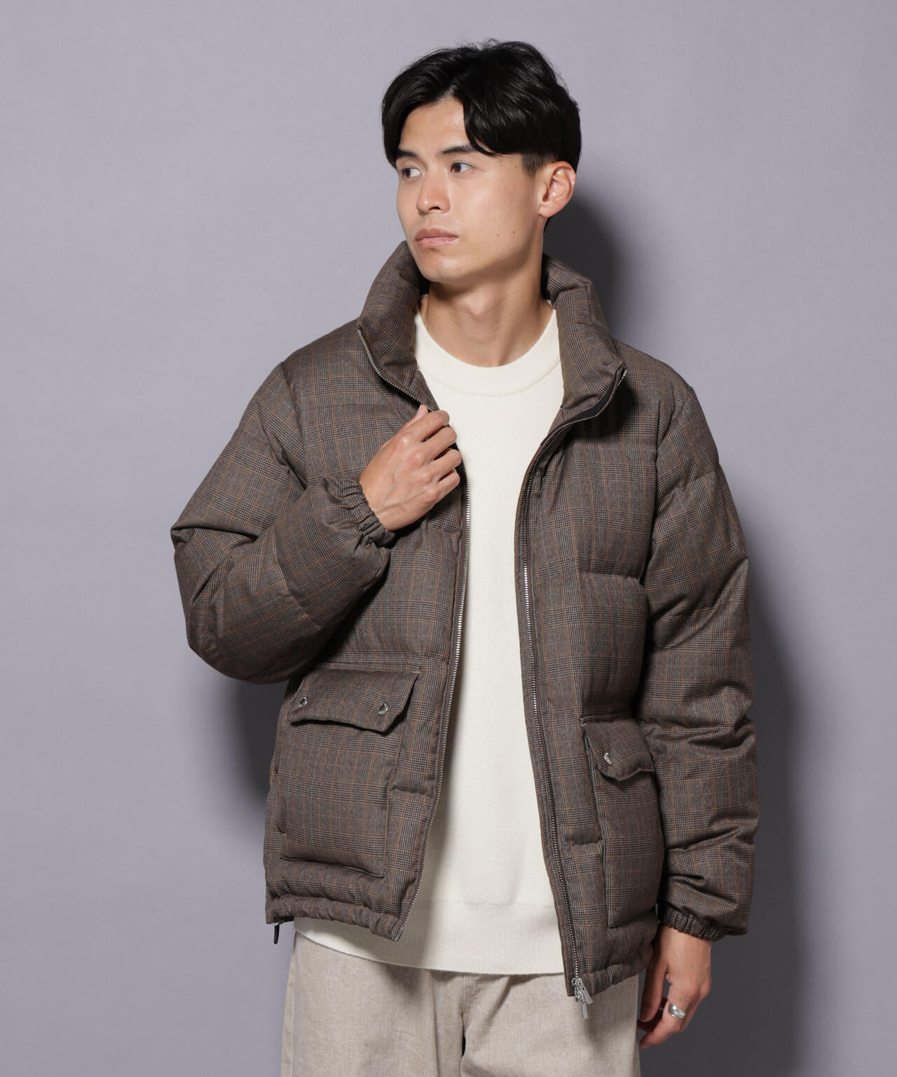 DELEGANTE エアリーサキソニー/グレンチェックTAIONダウンジャケット 6685214206