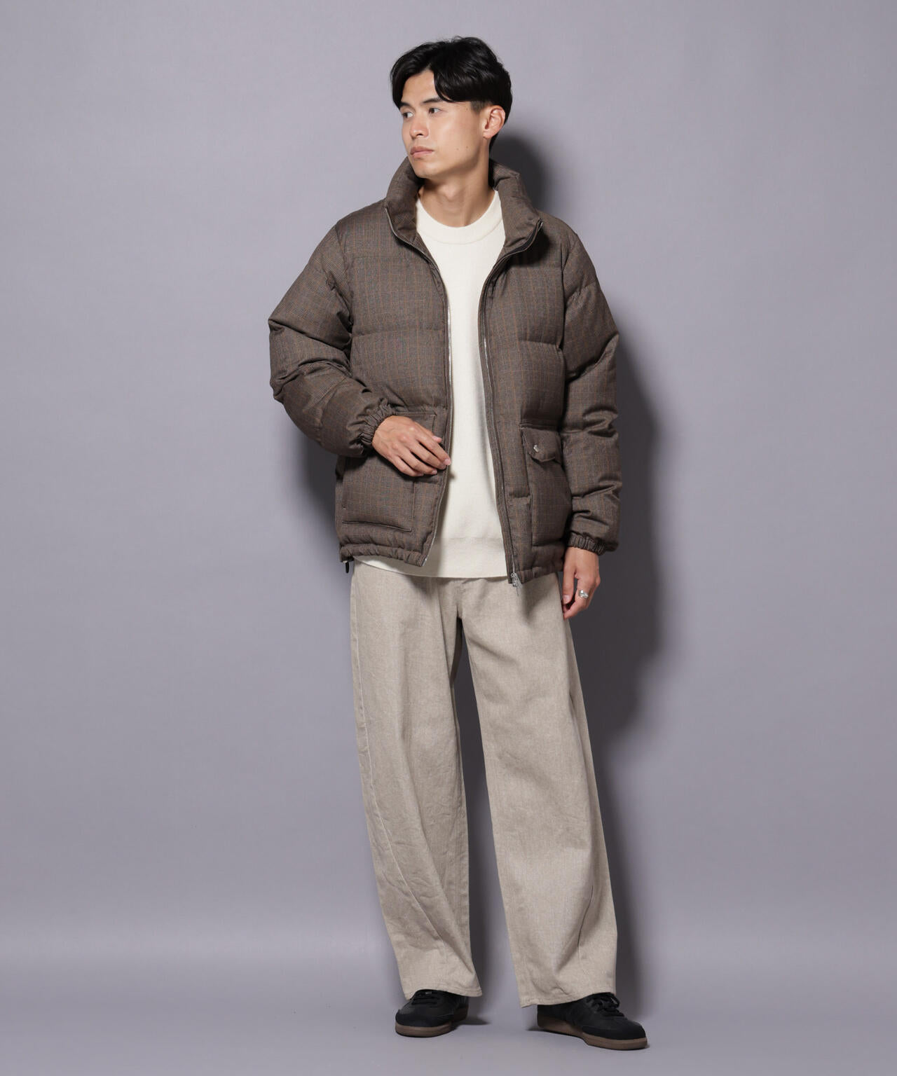 DELEGANTE エアリーサキソニー/グレンチェックTAIONダウンジャケット 6685214206