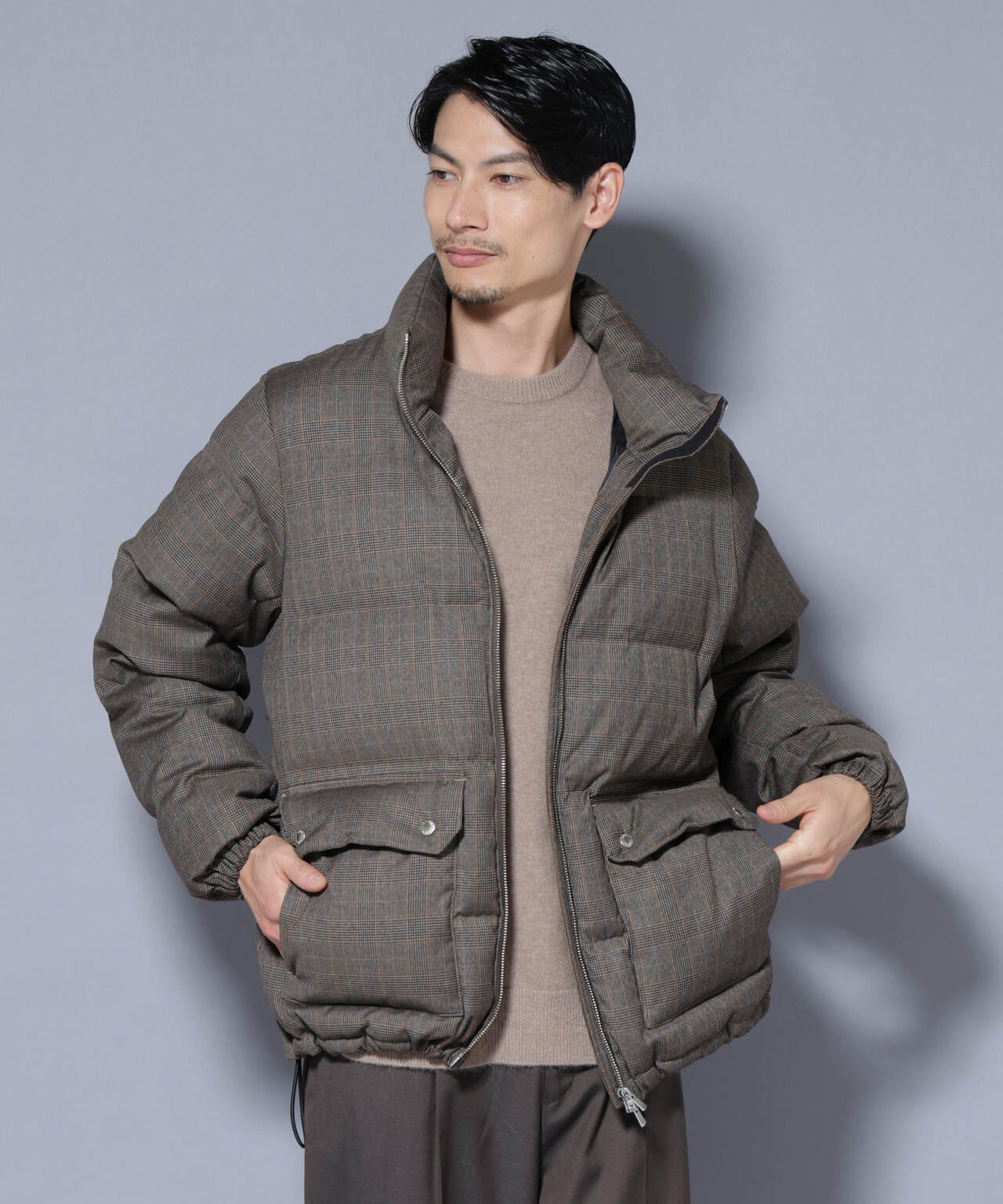 DELEGANTE エアリーサキソニー/グレンチェックTAIONダウンジャケット 6685214206