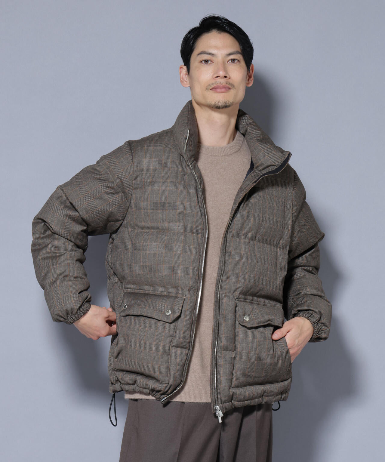 DELEGANTE エアリーサキソニー/グレンチェックTAIONダウンジャケット 6685214206