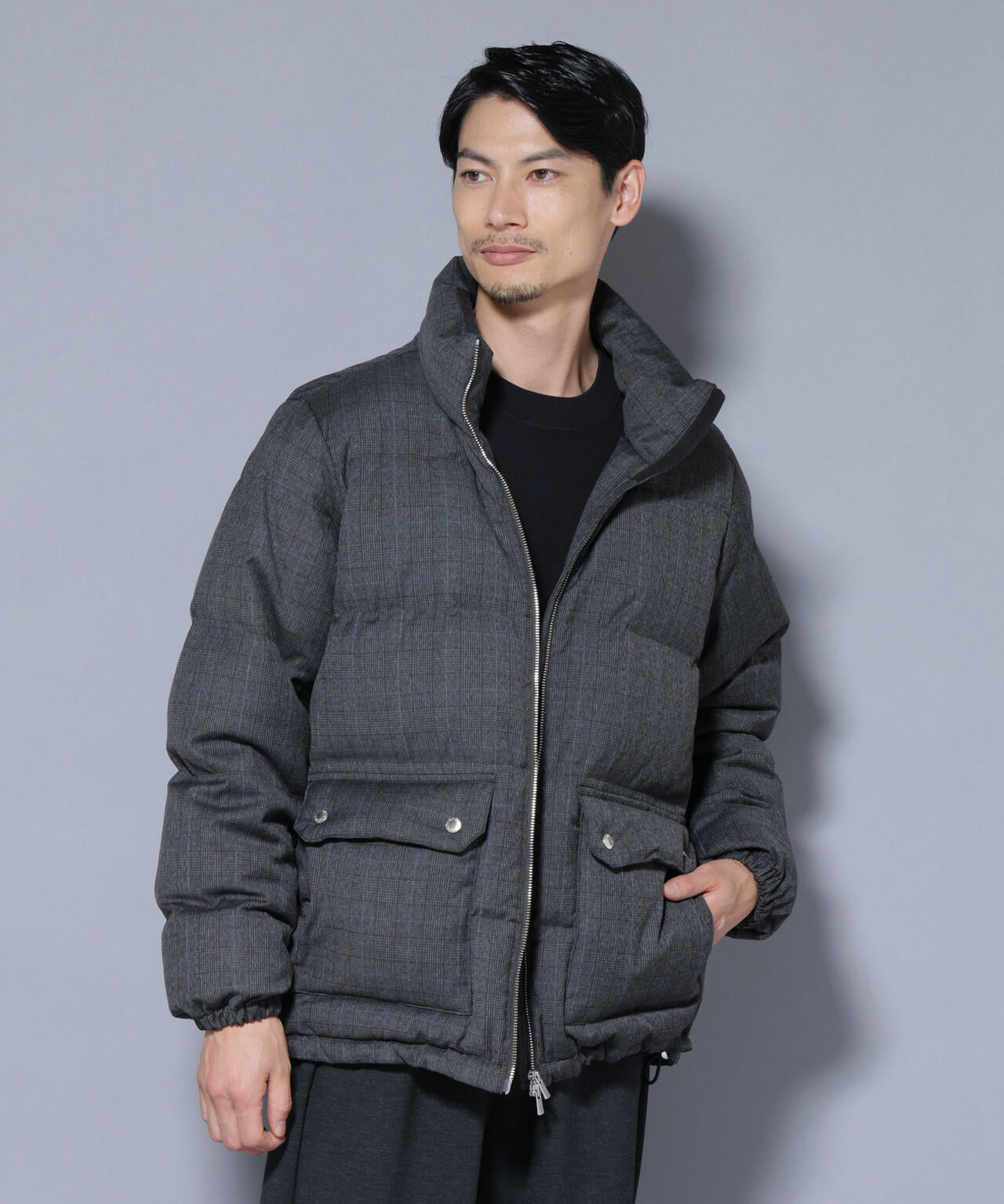 DELEGANTE エアリーサキソニー/グレンチェックTAIONダウンジャケット 6685214206