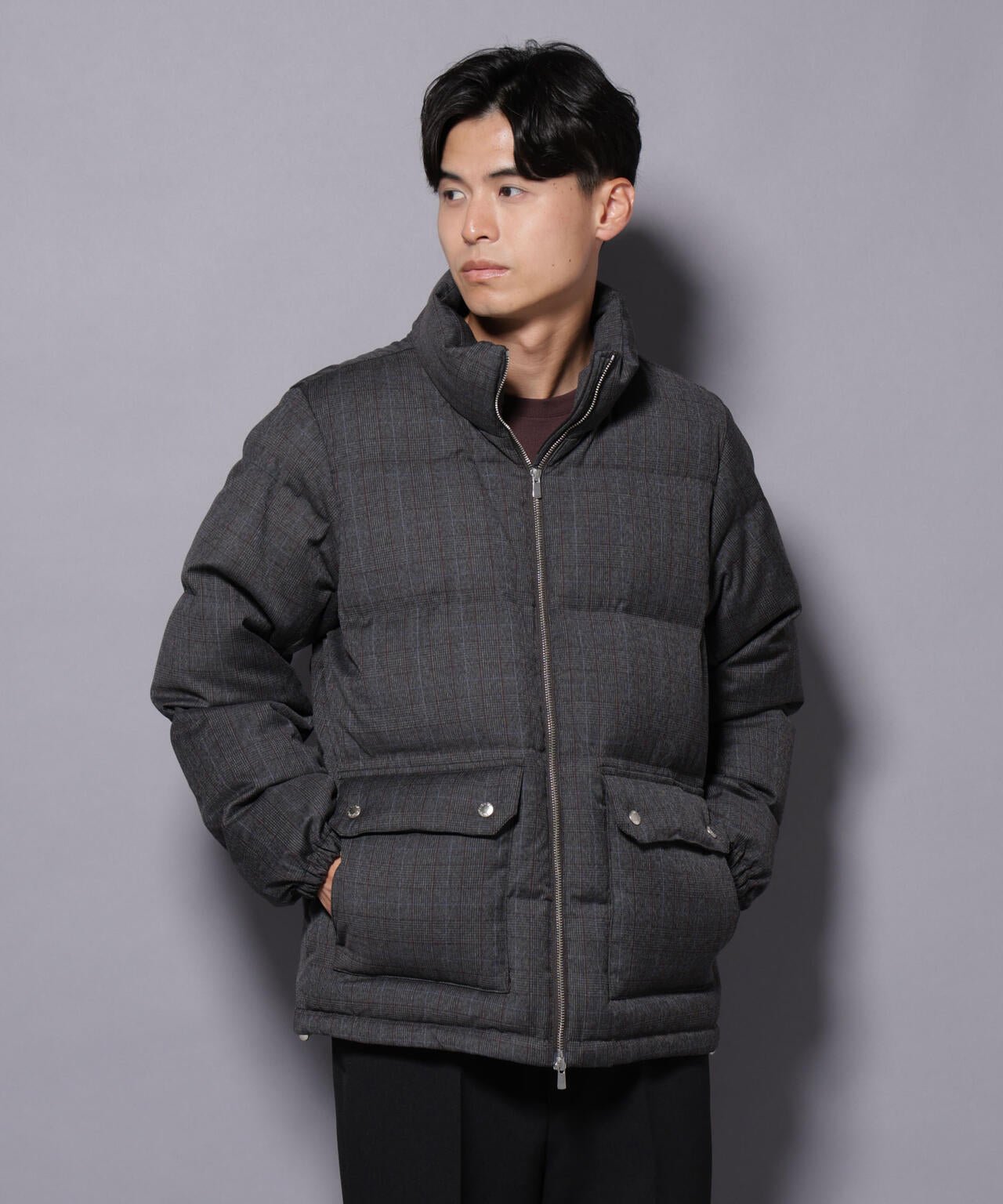 DELEGANTE エアリーサキソニー/グレンチェックTAIONダウンジャケット 6685214206