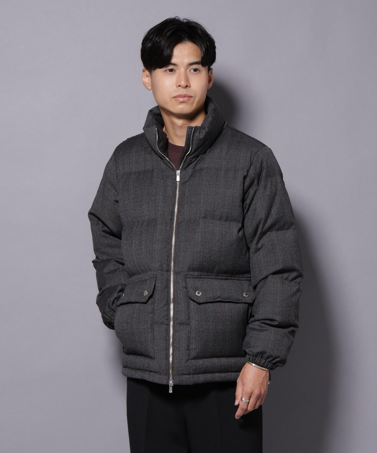 DELEGANTE エアリーサキソニー/グレンチェックTAIONダウンジャケット 6685214206