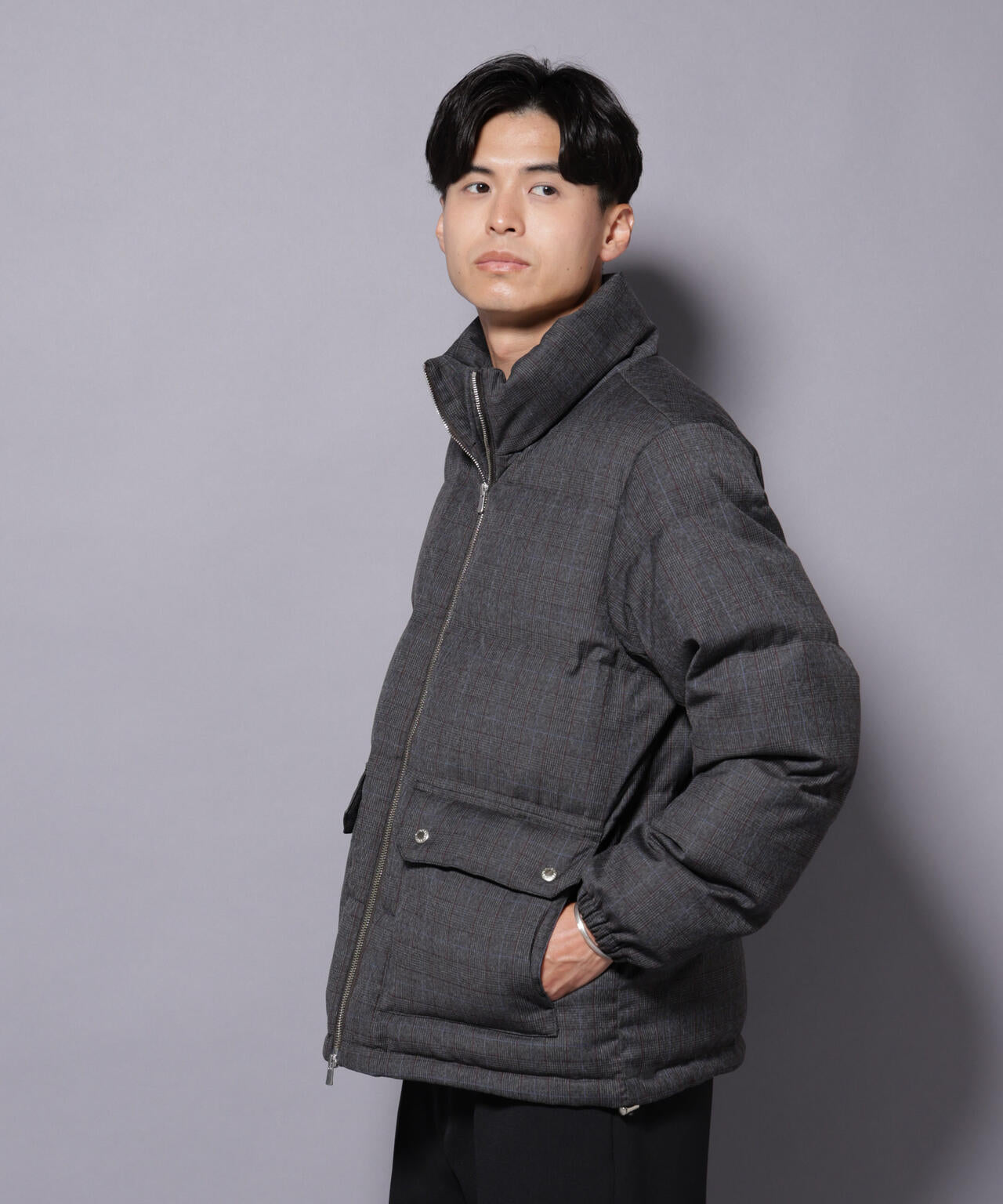 DELEGANTE エアリーサキソニー/グレンチェックTAIONダウンジャケット 6685214206