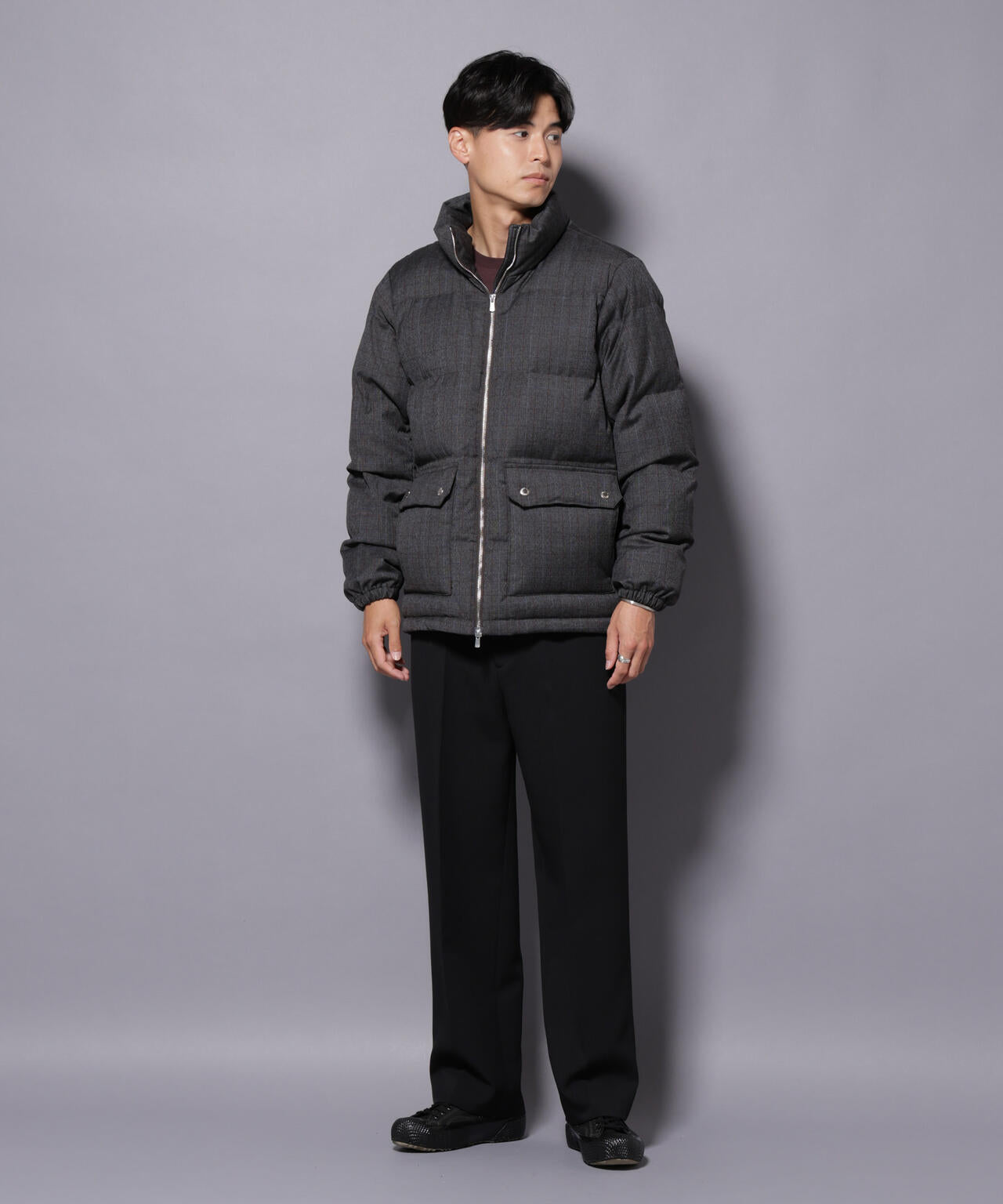 DELEGANTE エアリーサキソニー/グレンチェックTAIONダウンジャケット 6685214206