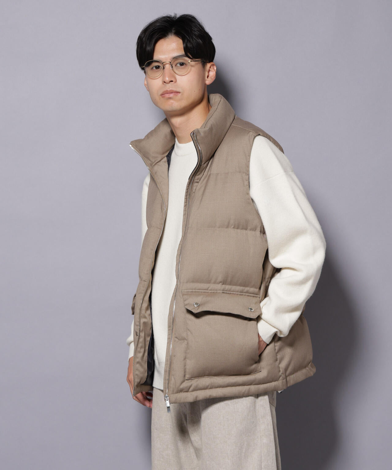 DELEGANTE エアリーサキソニー/グレンチェックTAIONダウンベスト 6685214207