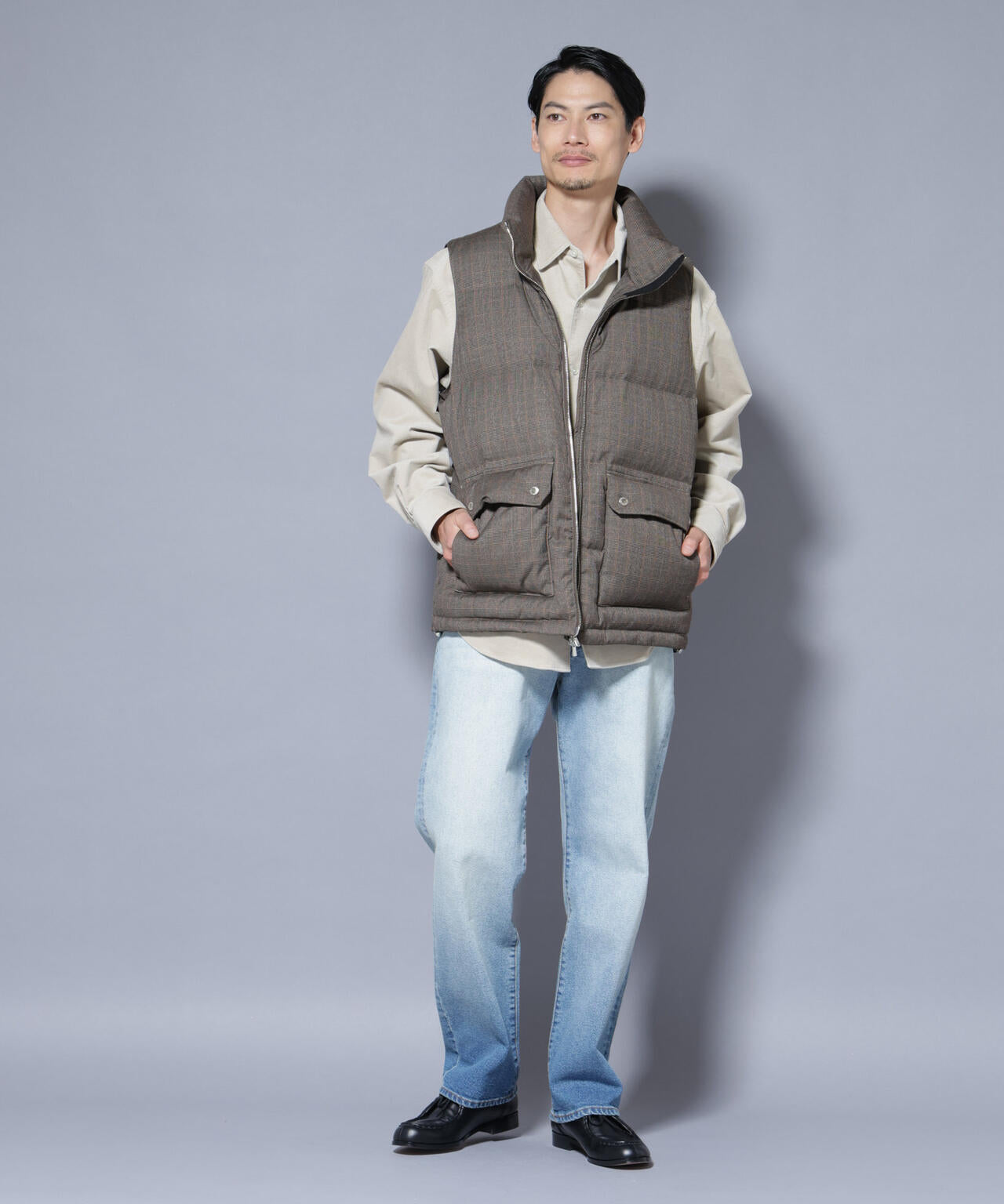 DELEGANTE エアリーサキソニー/グレンチェックTAIONダウンベスト 6685214207