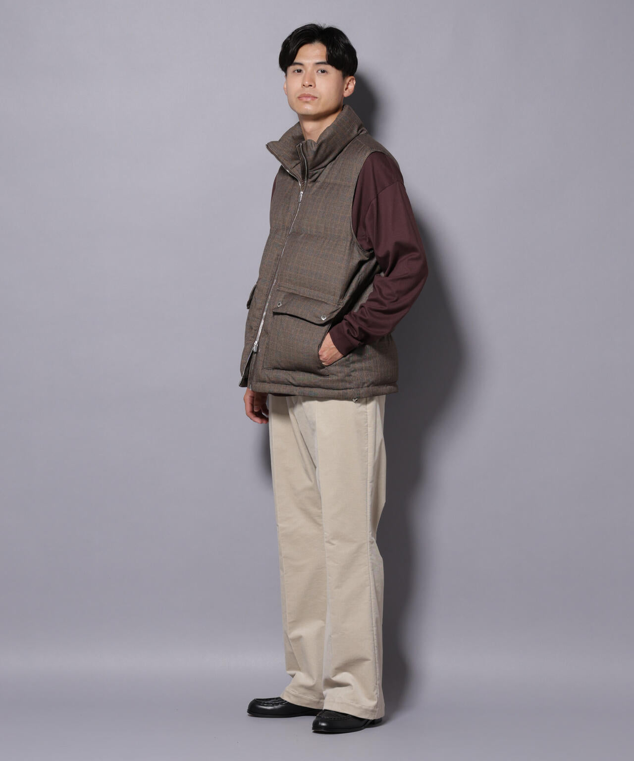 DELEGANTE エアリーサキソニー/グレンチェックTAIONダウンベスト 6685214207