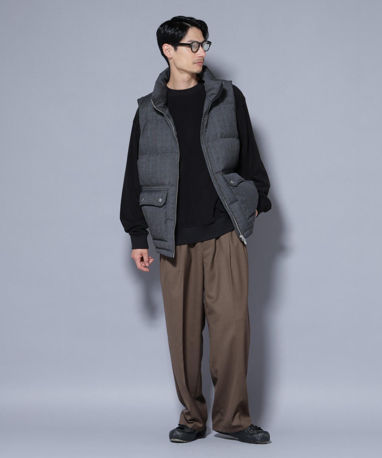 DELEGANTE エアリーサキソニー/グレンチェックTAIONダウンベスト 6685214207