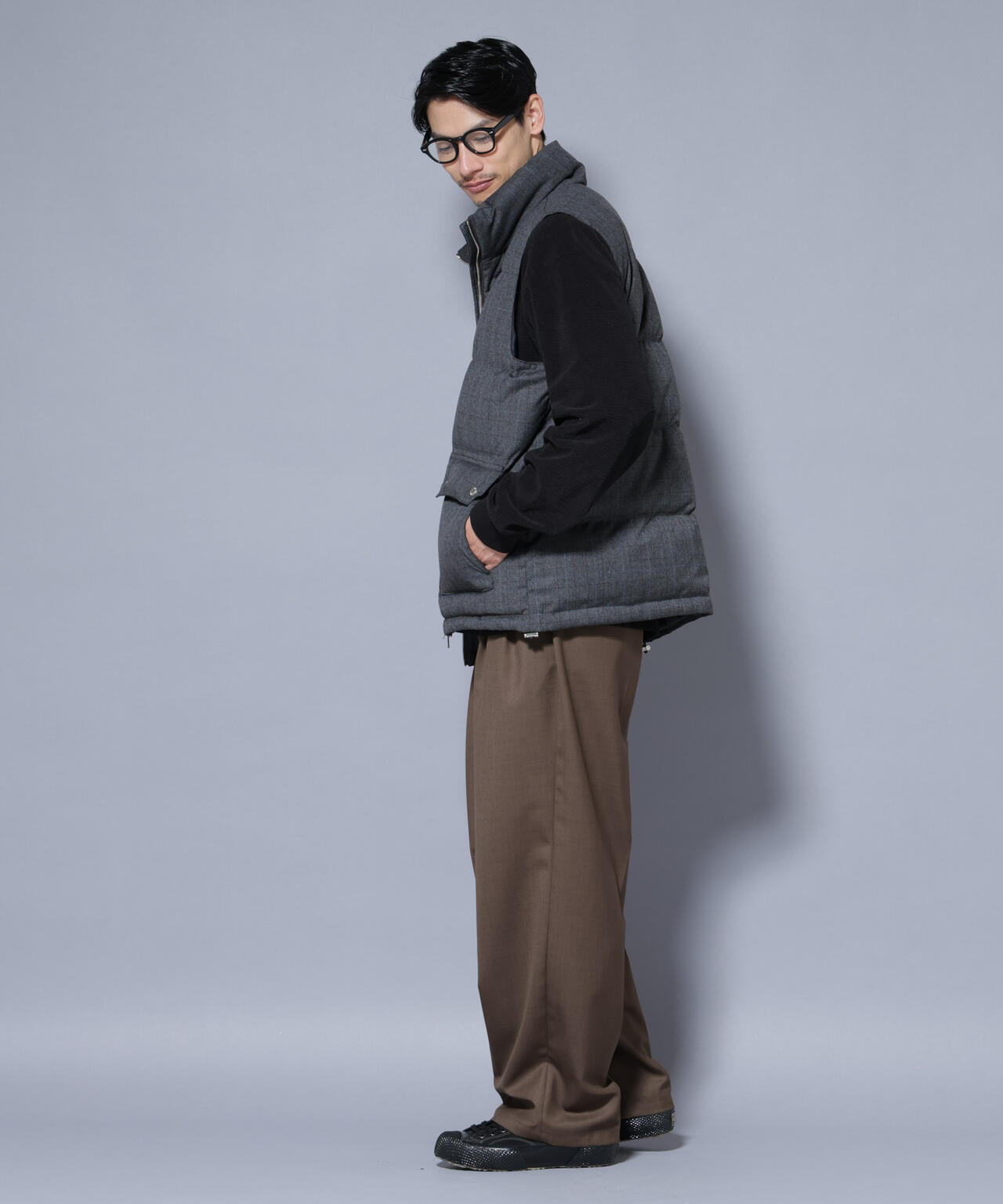 DELEGANTE エアリーサキソニー/グレンチェックTAIONダウンベスト 6685214207