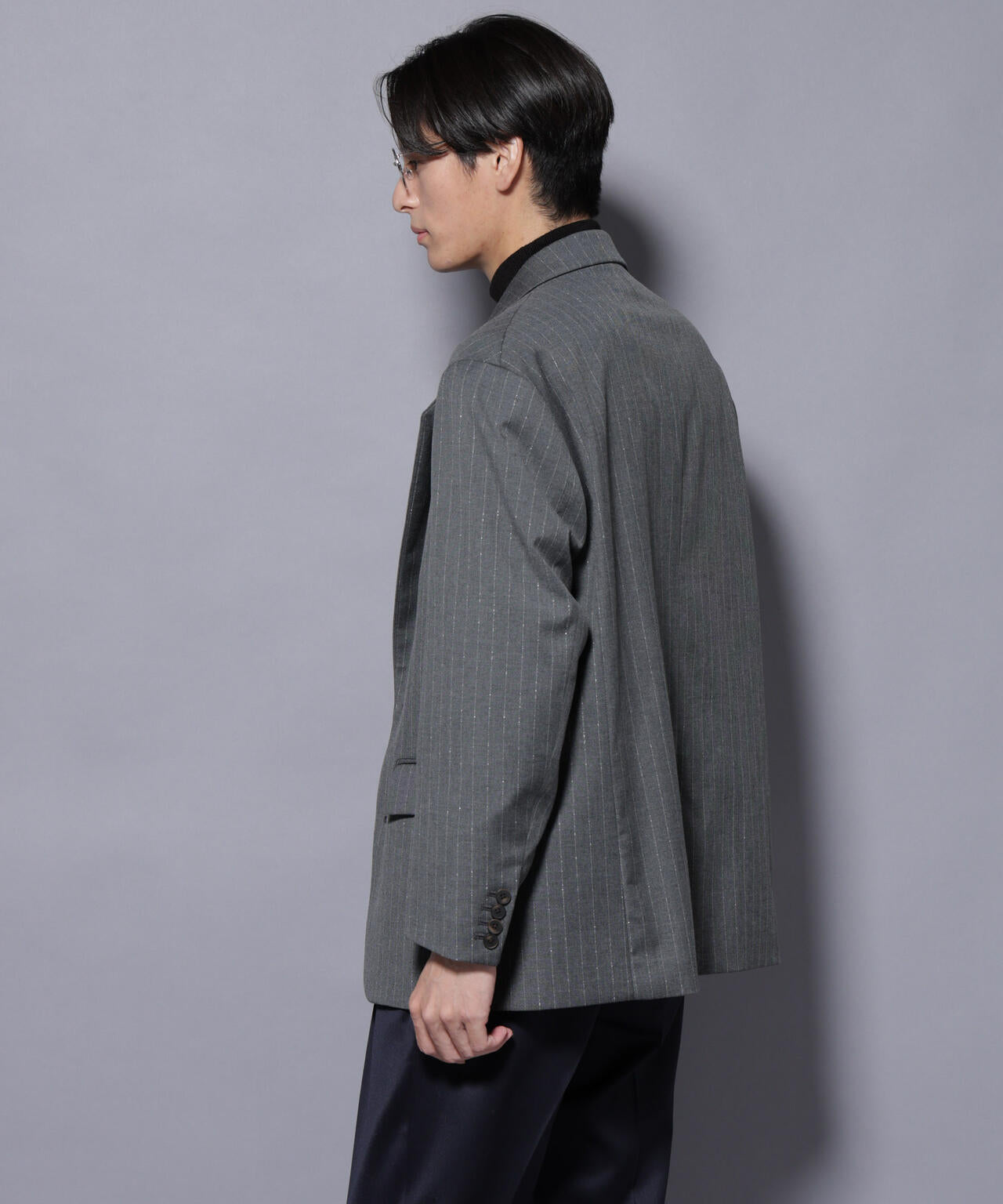 DELEGANTEエアリーサキソニー グリッターストライプテーラードジャケット(セットアップ可) 6685216201