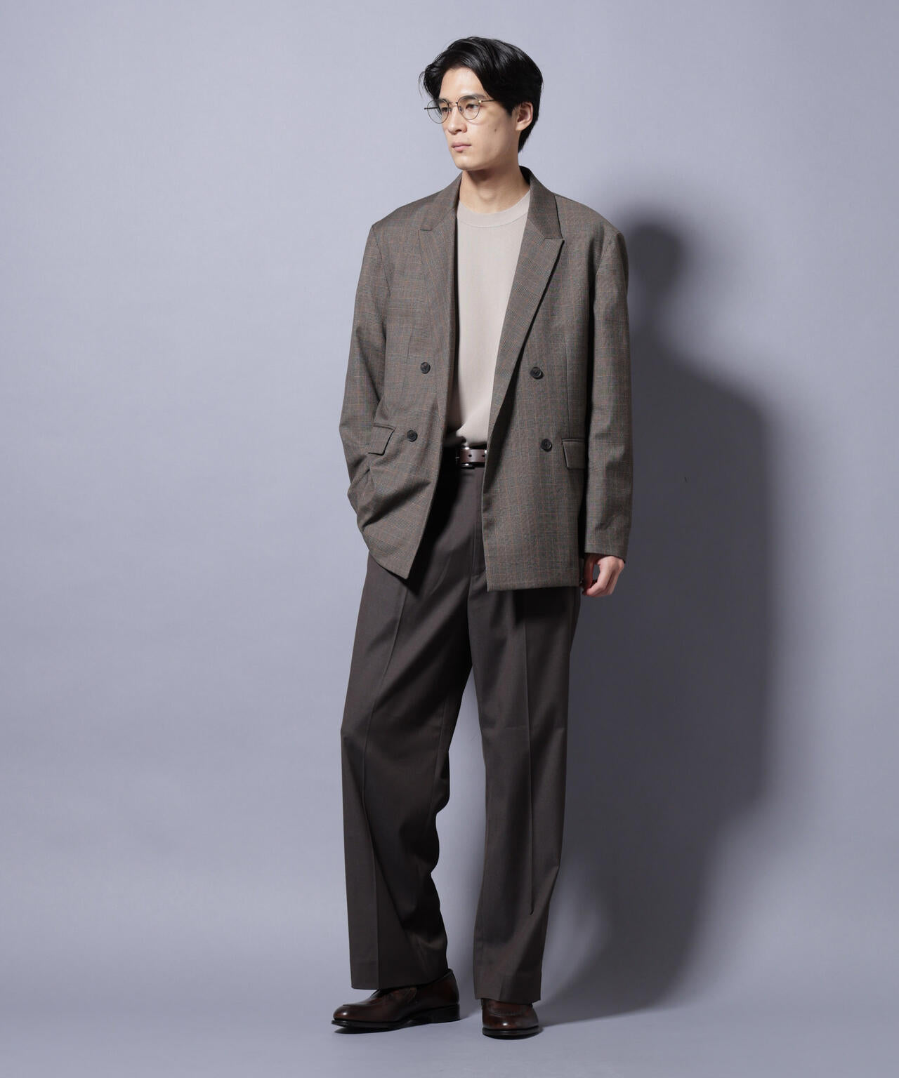 DELEGANTE グレンチェックW-Brethted ジャケット(セットアップ可) 6685216202