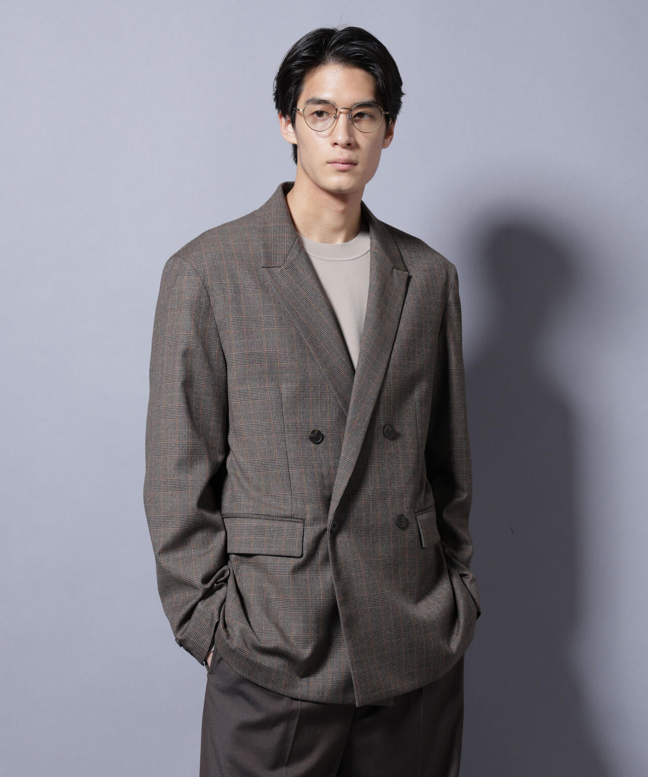 DELEGANTE グレンチェックW-Brethted ジャケット(セットアップ可) 6685216202