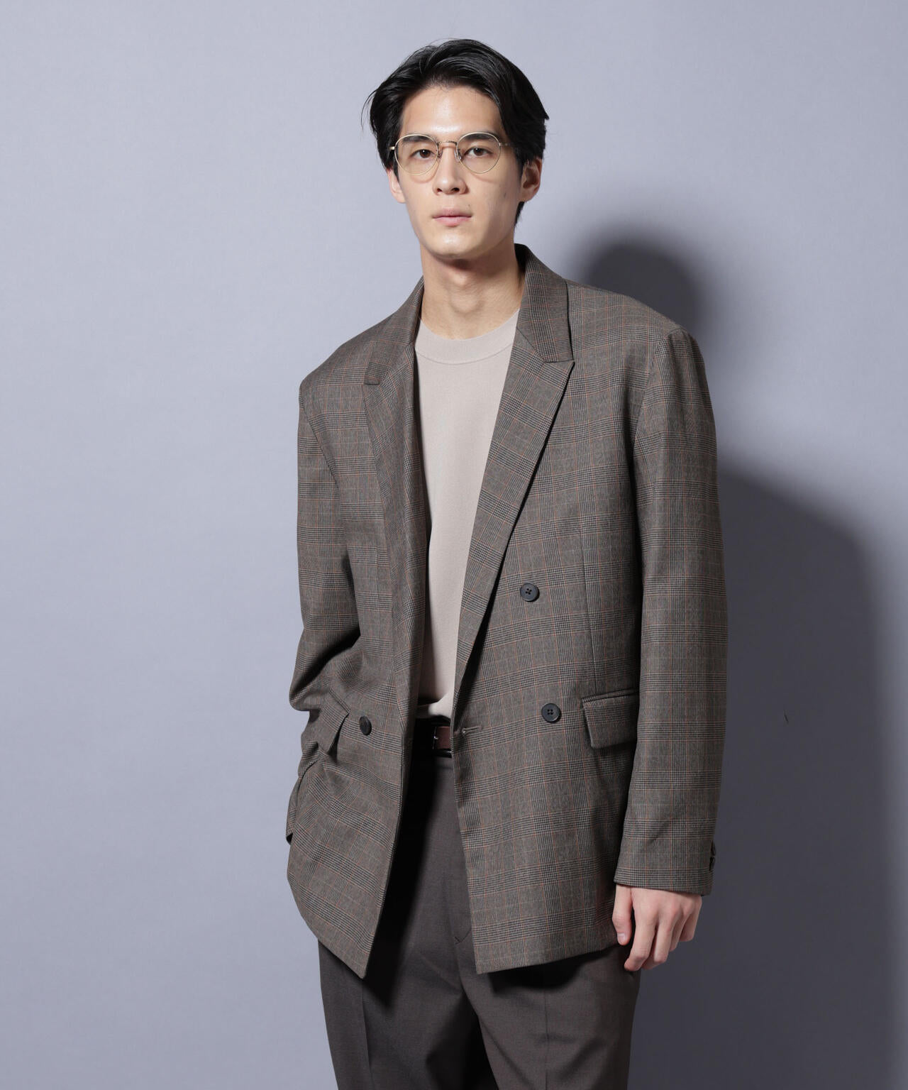 DELEGANTE グレンチェックW-Brethted ジャケット(セットアップ可) 6685216202