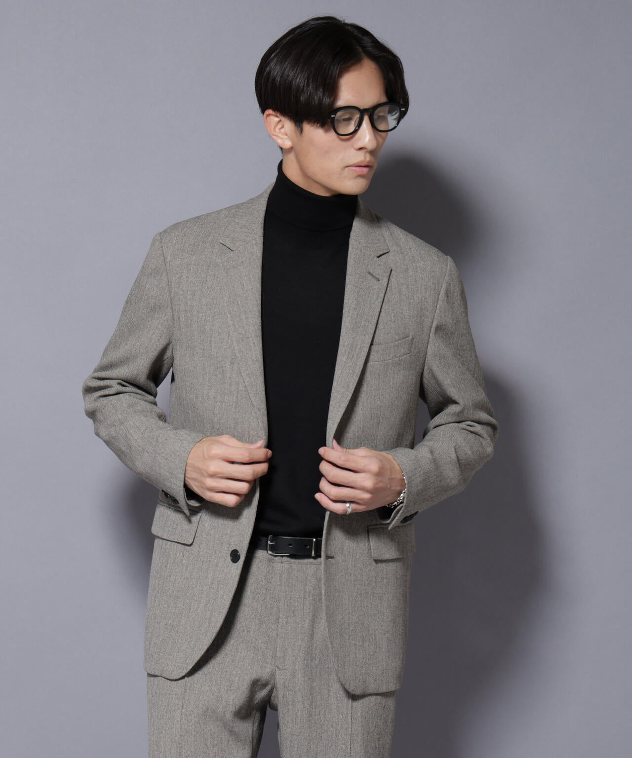 「N JACKET BASIC」 洗えるMIXツイードストレッチジャケット(セットアップ可) 6685217206