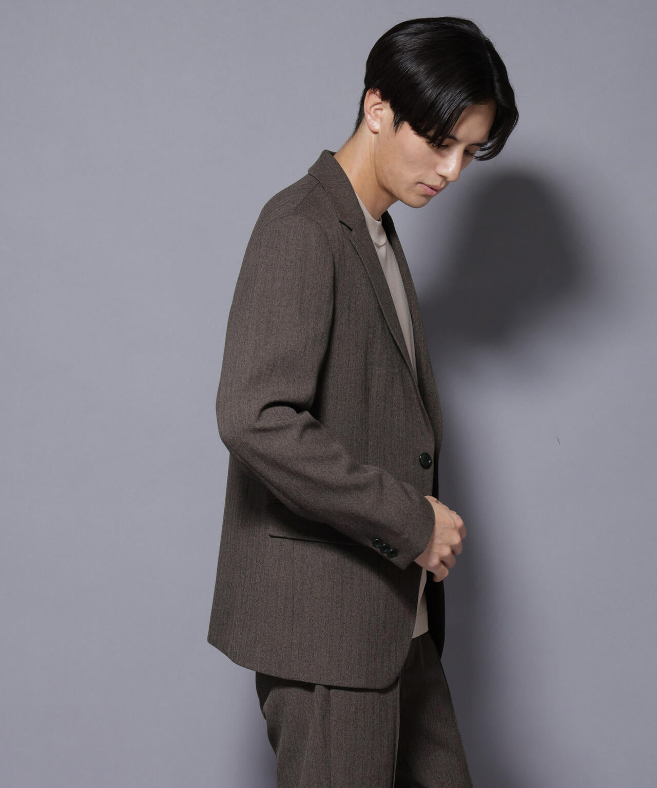 「N JACKET BASIC」 洗えるMIXツイードストレッチジャケット(セットアップ可) 6685217206
