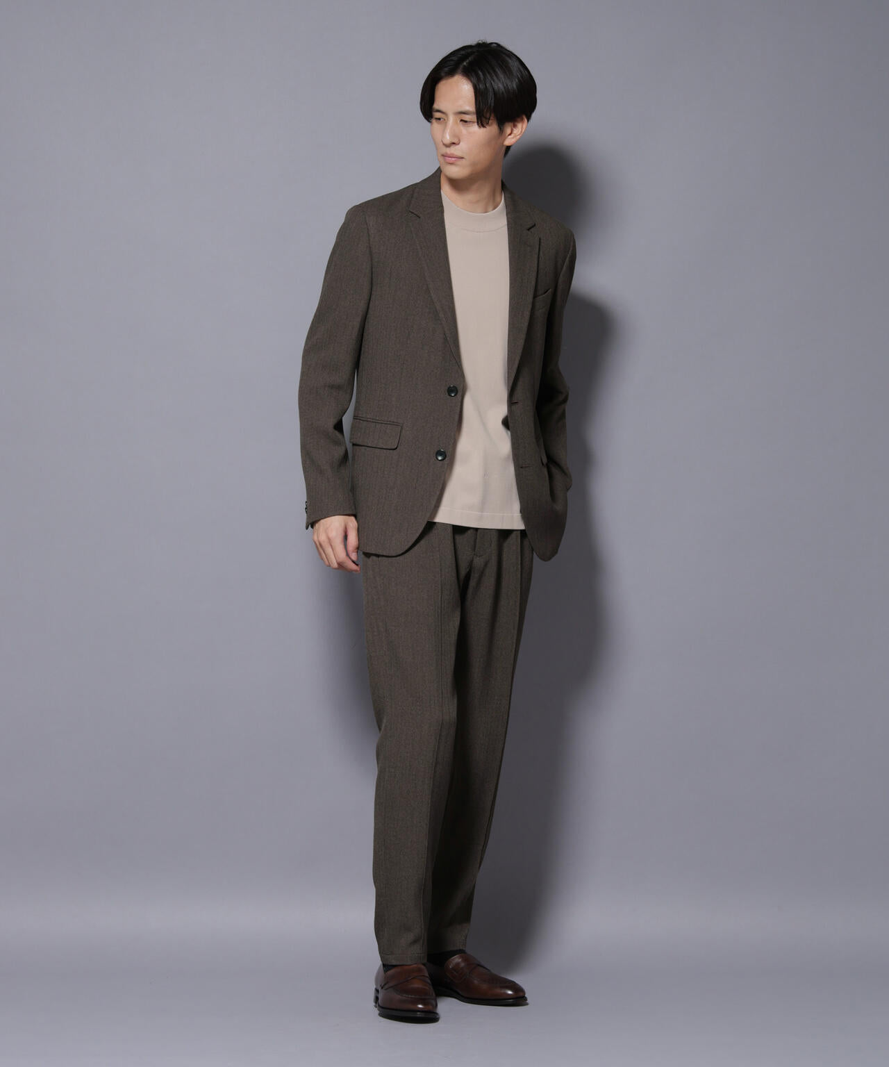 「N JACKET BASIC」 洗えるMIXツイードストレッチジャケット(セットアップ可) 6685217206