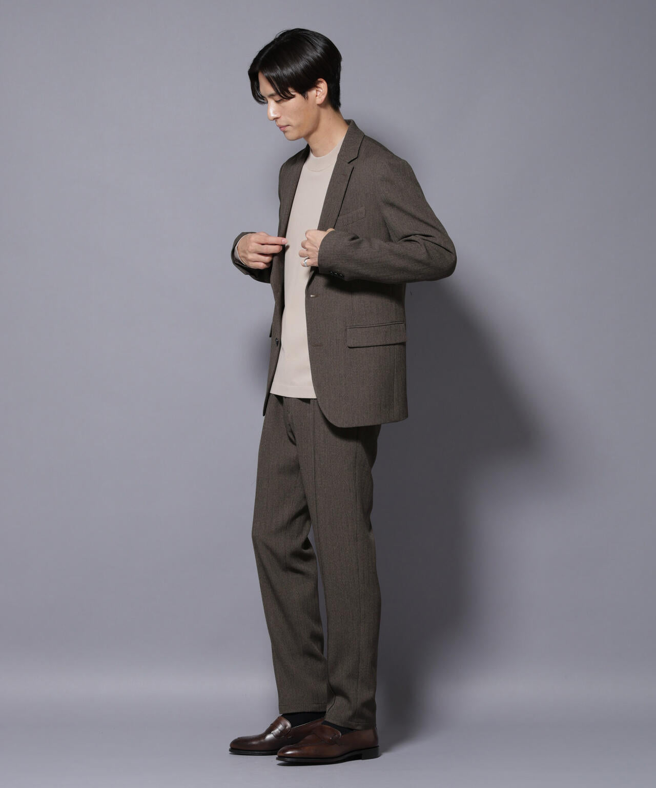 「N JACKET BASIC」 洗えるMIXツイードストレッチジャケット(セットアップ可) 6685217206