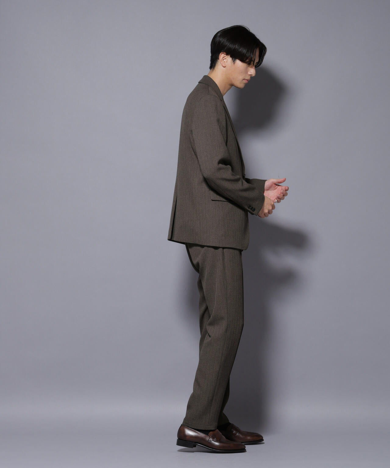 「N JACKET BASIC」 洗えるMIXツイードストレッチジャケット(セットアップ可) 6685217206