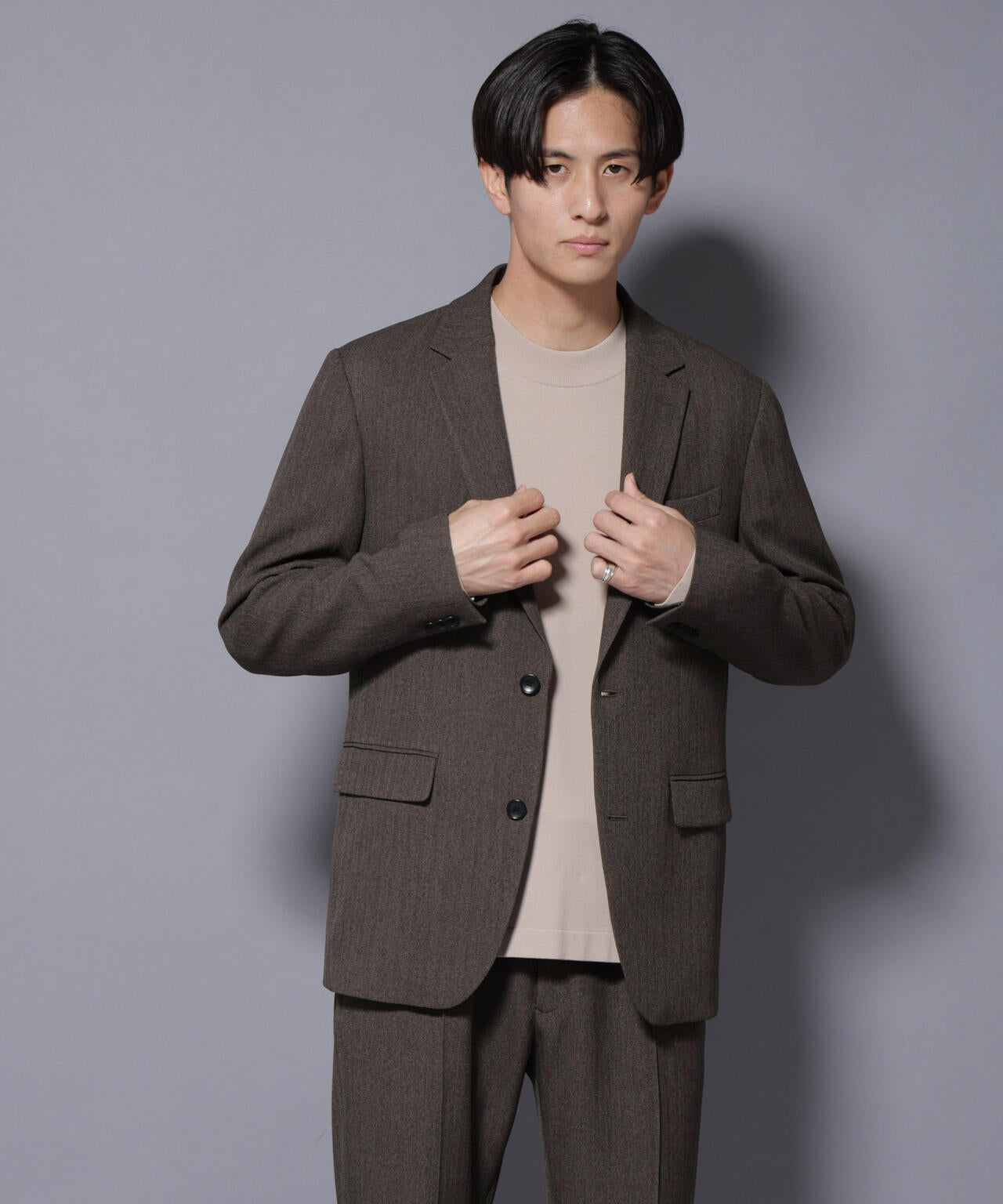 「N JACKET BASIC」 洗えるMIXツイードストレッチジャケット(セットアップ可) 6685217206