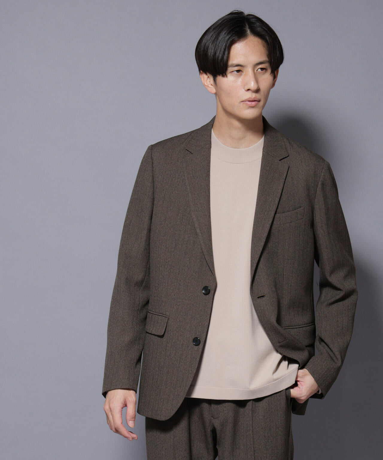 「N JACKET BASIC」 洗えるMIXツイードストレッチジャケット(セットアップ可) 6685217206